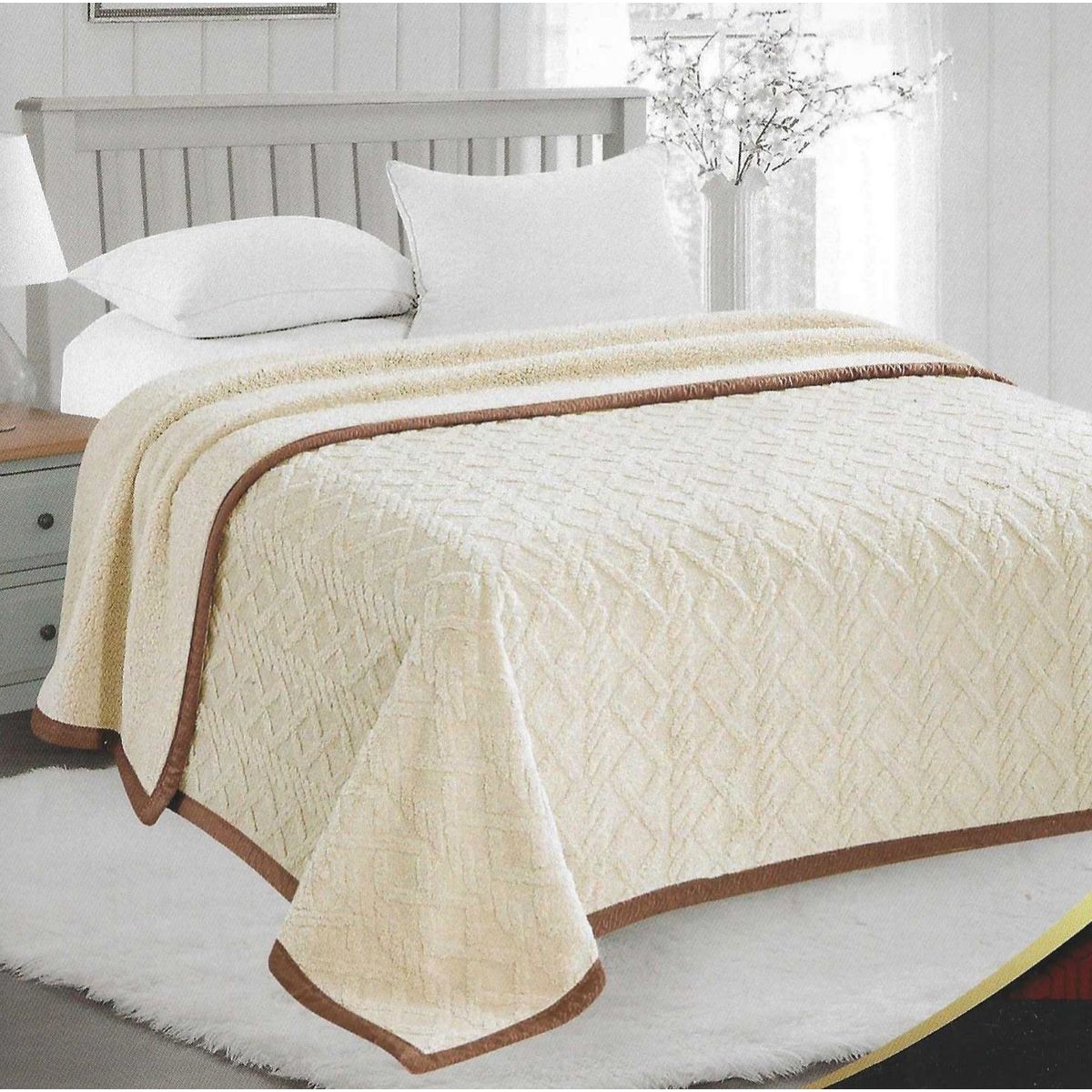 FRAZADA FLANNEL TRENZADA - CREMA - 1