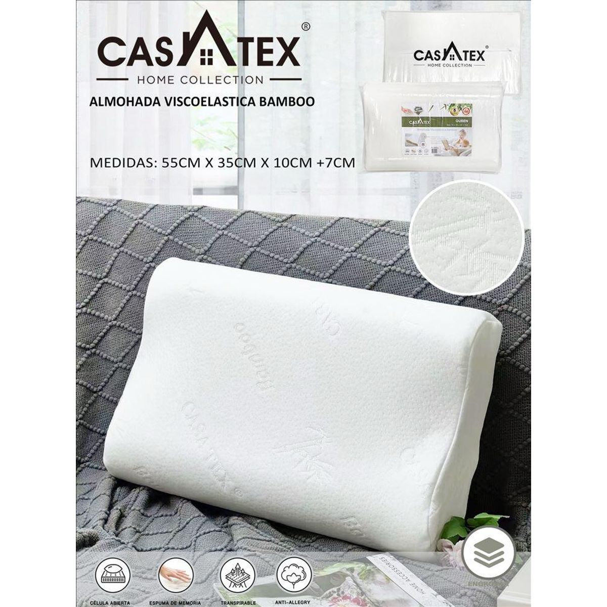 ALMOHADA VISCOELÁSTICA CERVICAL CON FUNDA DE BAMBOO CASATEX - 1