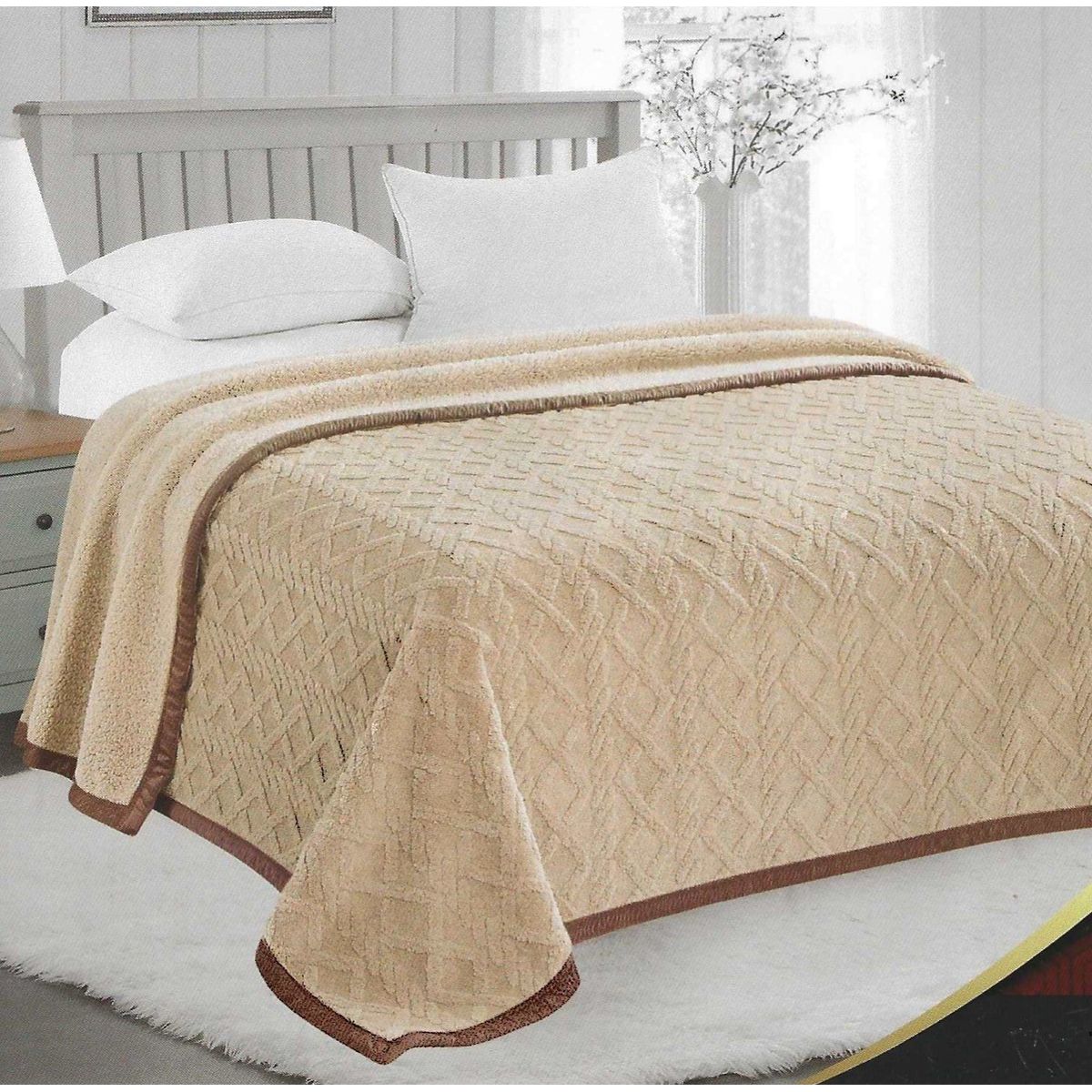 FRAZADA FLANNEL TRENZADA - BEIGE CLARO - 1