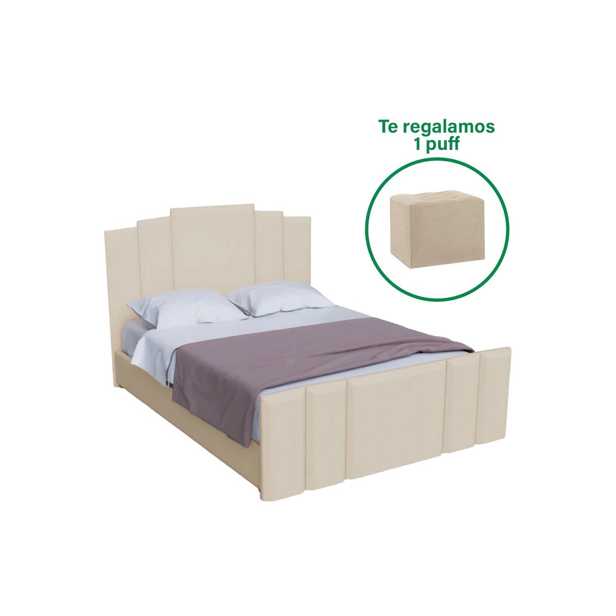 CAMA TAPIZADA PREMIUM KENA BEIGE - KING 2 PIEZAS - PERSONALIZA EL COLOR + PUFF GRATIS - 1