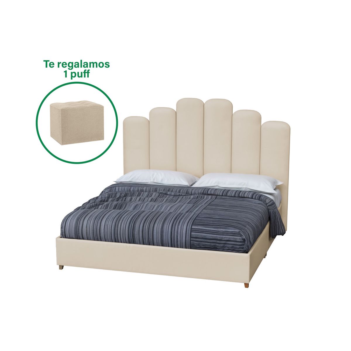 CAMA TAPIZADA PREMIUM ELISSE BEIGE - KING 2 PIEZAS - PERSONALIZA EL COLOR + PUFF GRATIS - 1