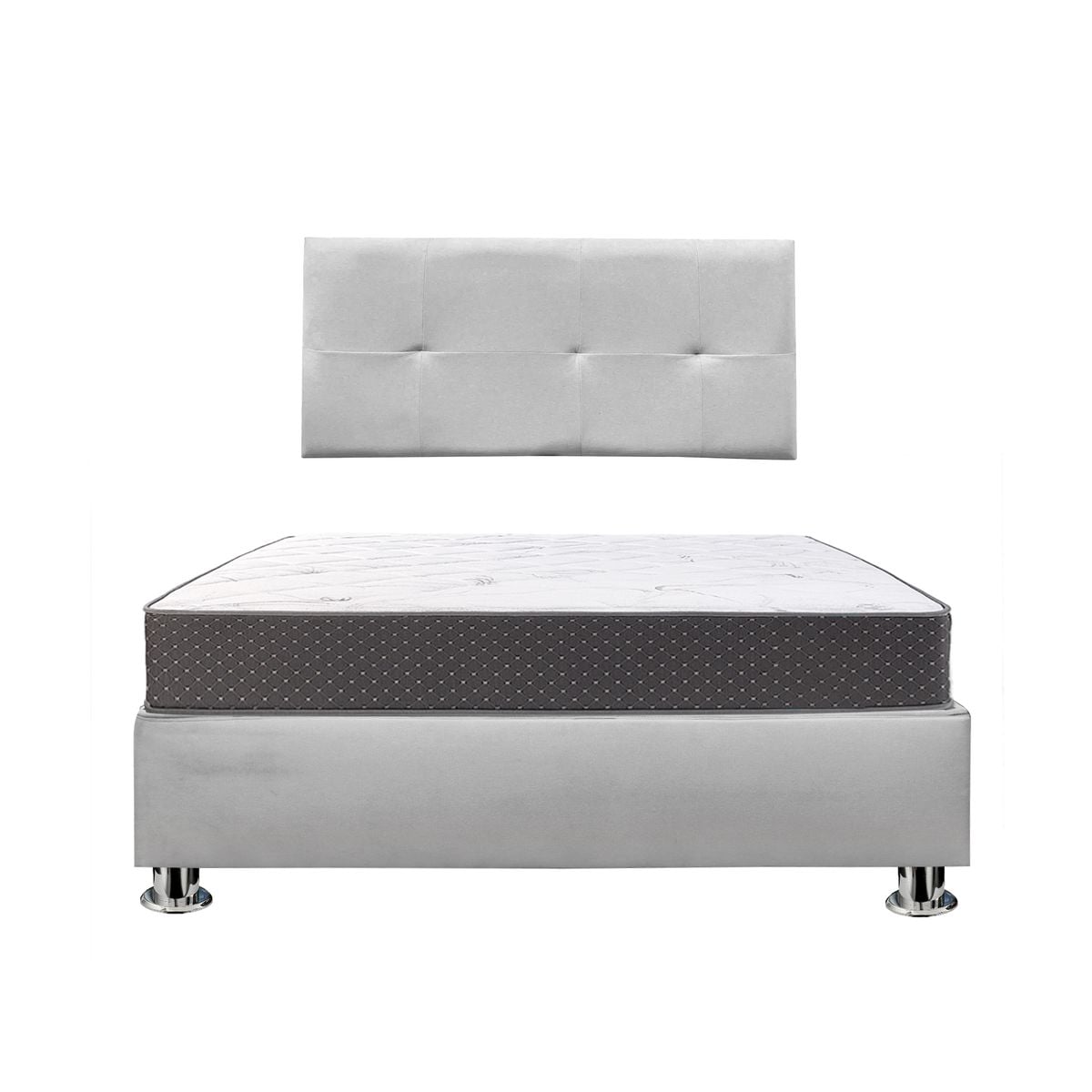 COMBO CAMA TAPIZADA BRISA - QUEEN GRIS CLARO + COLCHÓN SEMIORTOPÉDICO - 1
