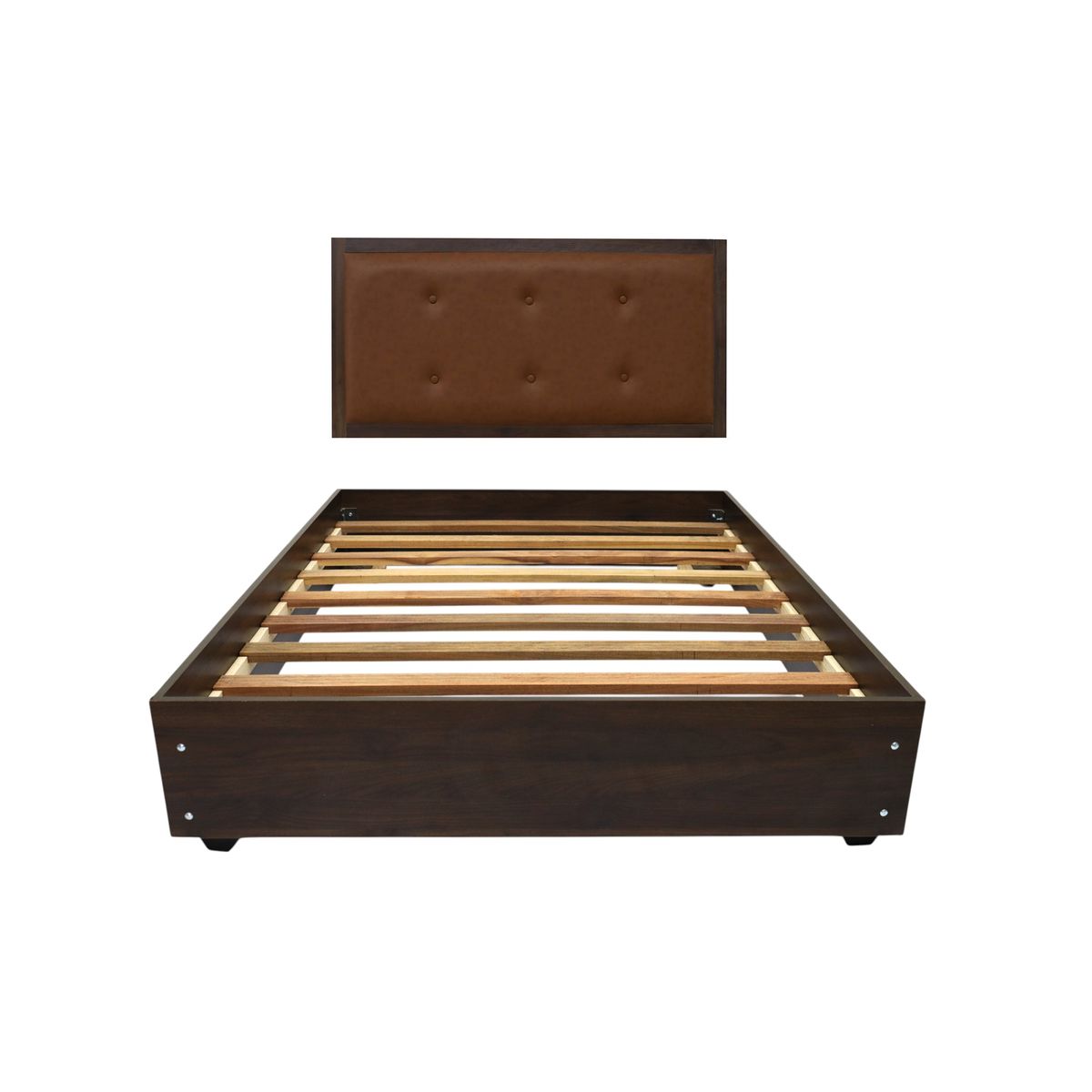 CAMA DE MELAMINA TAPIZADA DE ULTRA CUERO MODELO CALI - LIMA PLZ - MARRÓN - 1