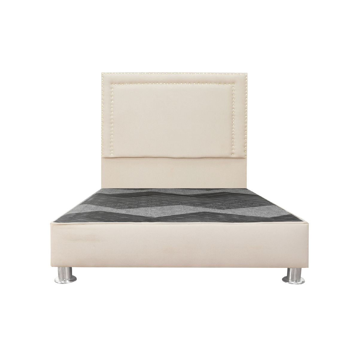 CAMA TAPIZADA PERLA - QUEEN - COLOR BEIGE CLARO - 1