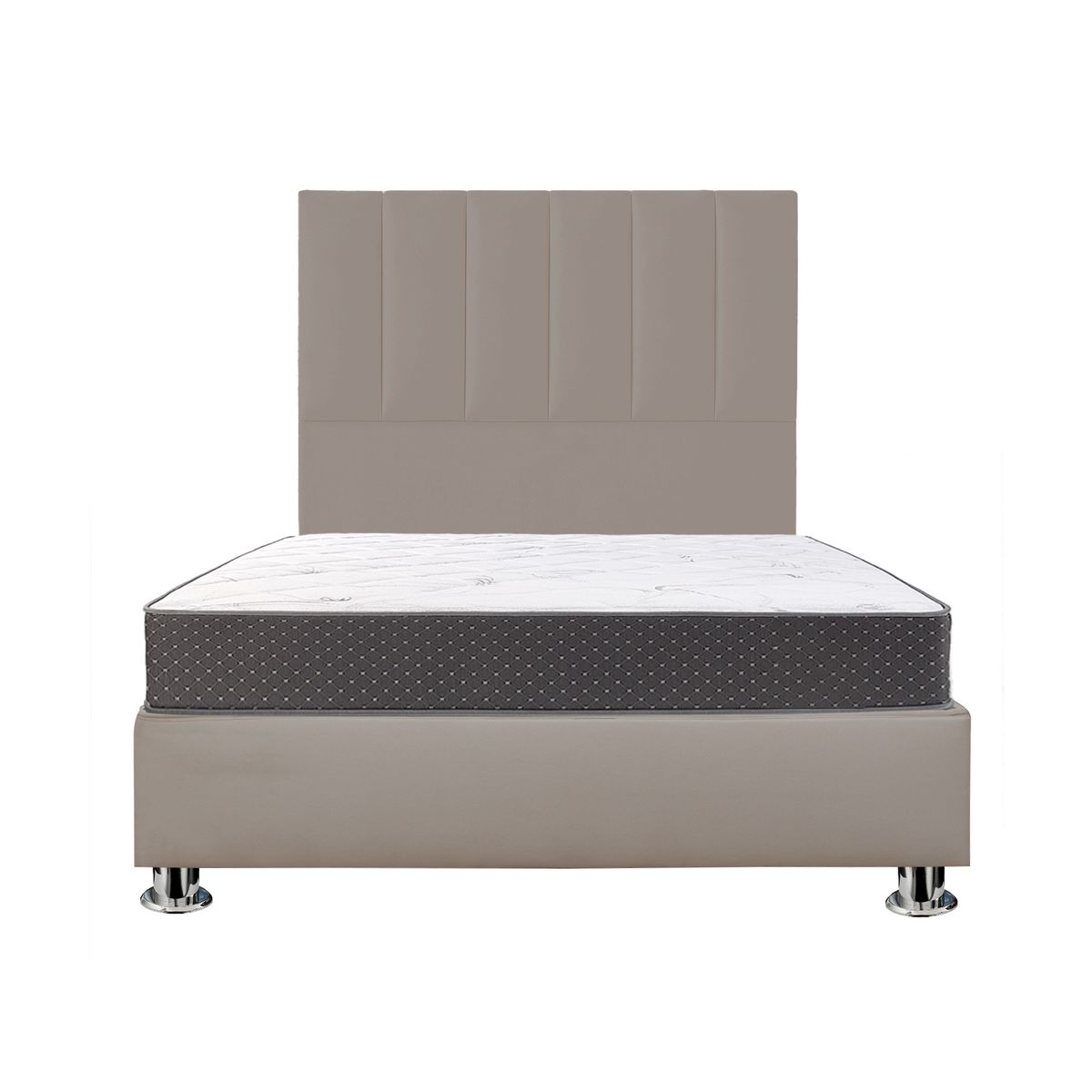 COMBO CAMA TAPIZADA DECO  - 2 PLZ BEIGE OSCURO+COLCHÓN SEMIORTOPÉDICO - 1