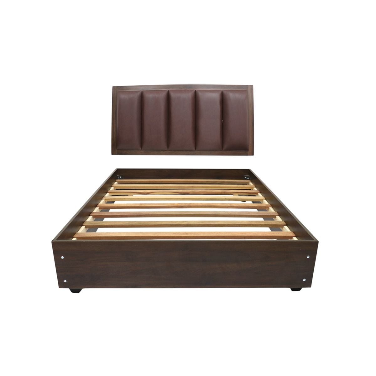 CAMA DE MELAMINA TAPIZADA DE ULTRA CUERO MODELO CALI - QUEEN PLZ - MARRÓN - 1