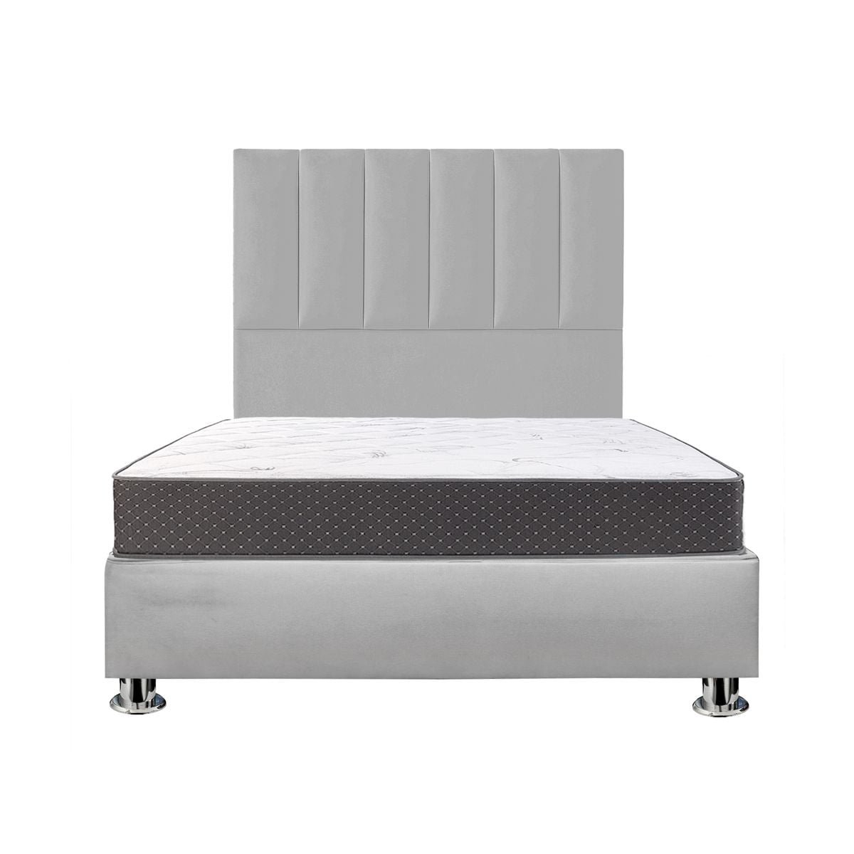 COMBO CAMA TAPIZADA DECO  - QUEEN GRIS CLARO + COLCHÓN SEMIORTOPÉDICO - 1