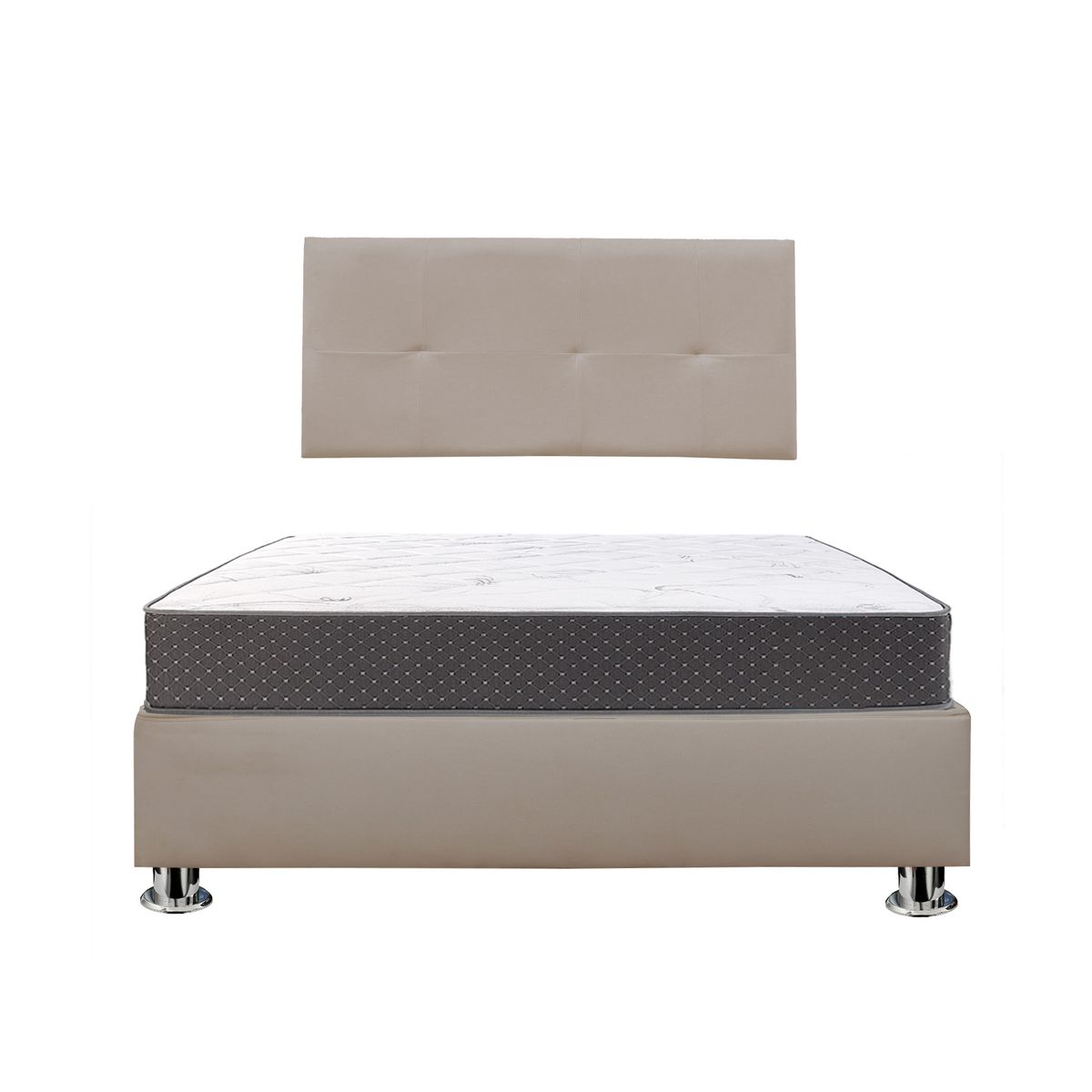 COMBO CAMA TAPIZADA BRISA - 2 PLZ BEIGE OSCURO +COLCHÓN SEMIORTOPÉDICO - 1