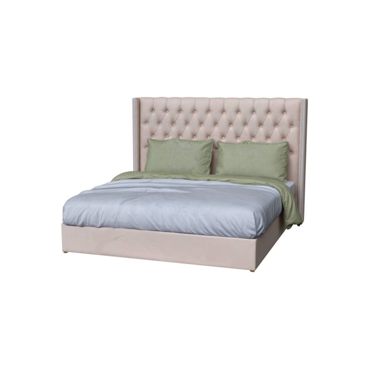 CAMA TAPIZADA MARSELLA PREMIUM QUEEN COLOR BEIGE TELA ANTIFLUIDO - 1