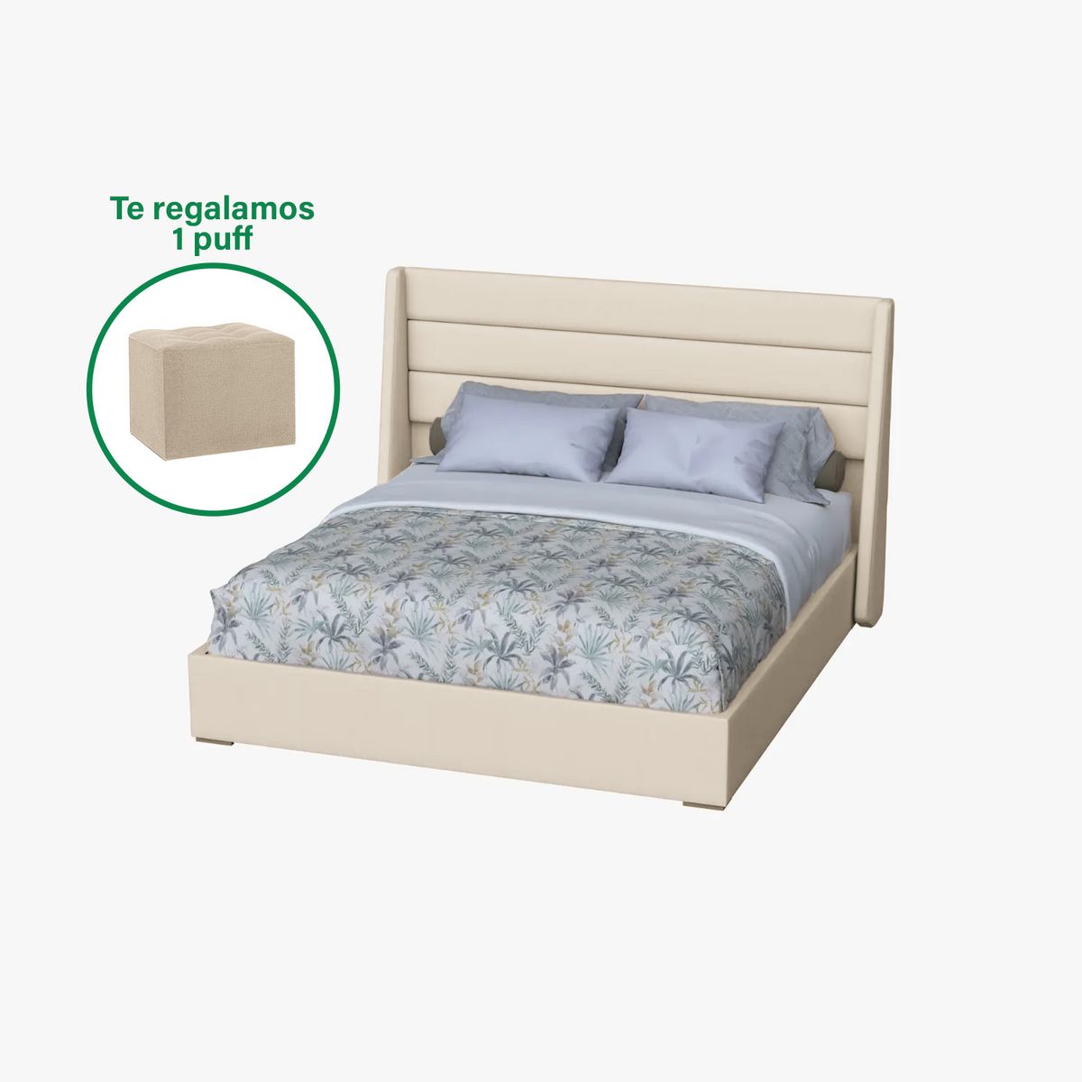 CAMA TAPIZADA ESTOCOLMO - KING 2 PIEZAS - PERSONALIZA EL COLOR + PUFF GRATIS - 1