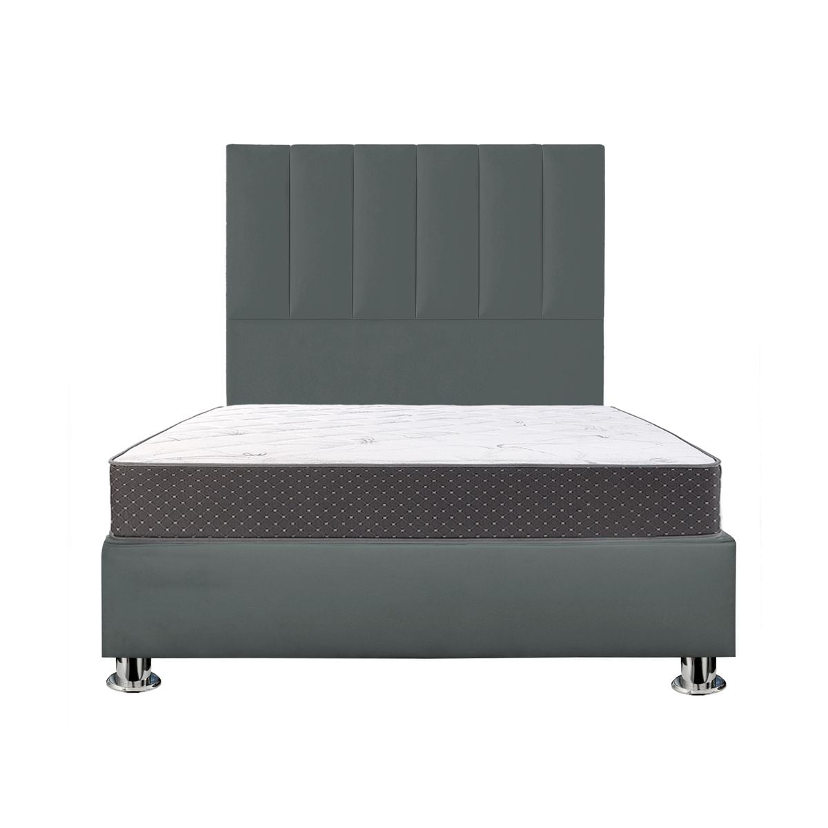 COMBO CAMA TAPIZADA DECO  - QUEEN GRIS OSCURO + COLCHÓN SEMIORTOPÉDICO - 1