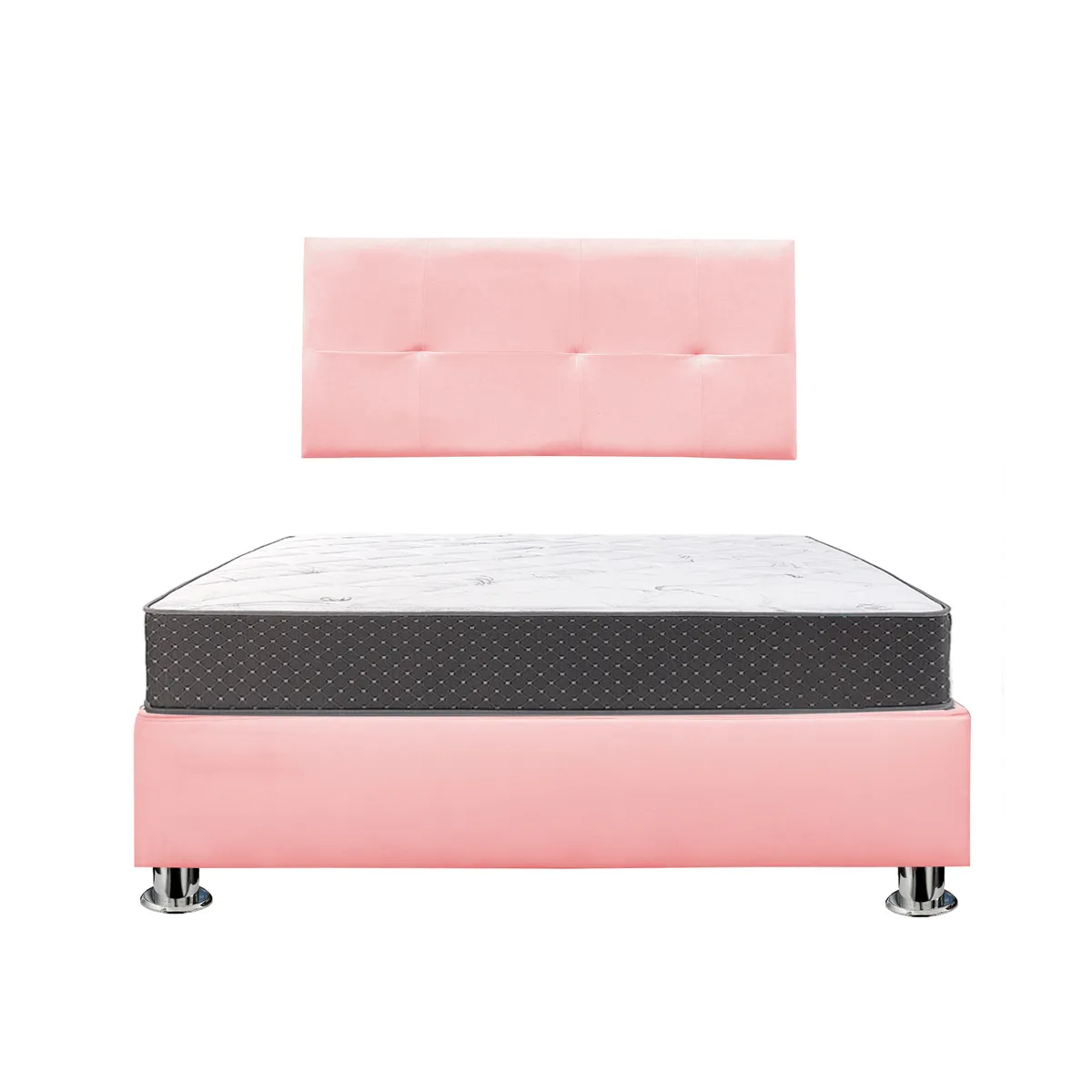 COMBO CAMA TAPIZADA BRISA - 2 PLZ ROSADO + COLCHÓN SEMIORTOPÉDICO - 1