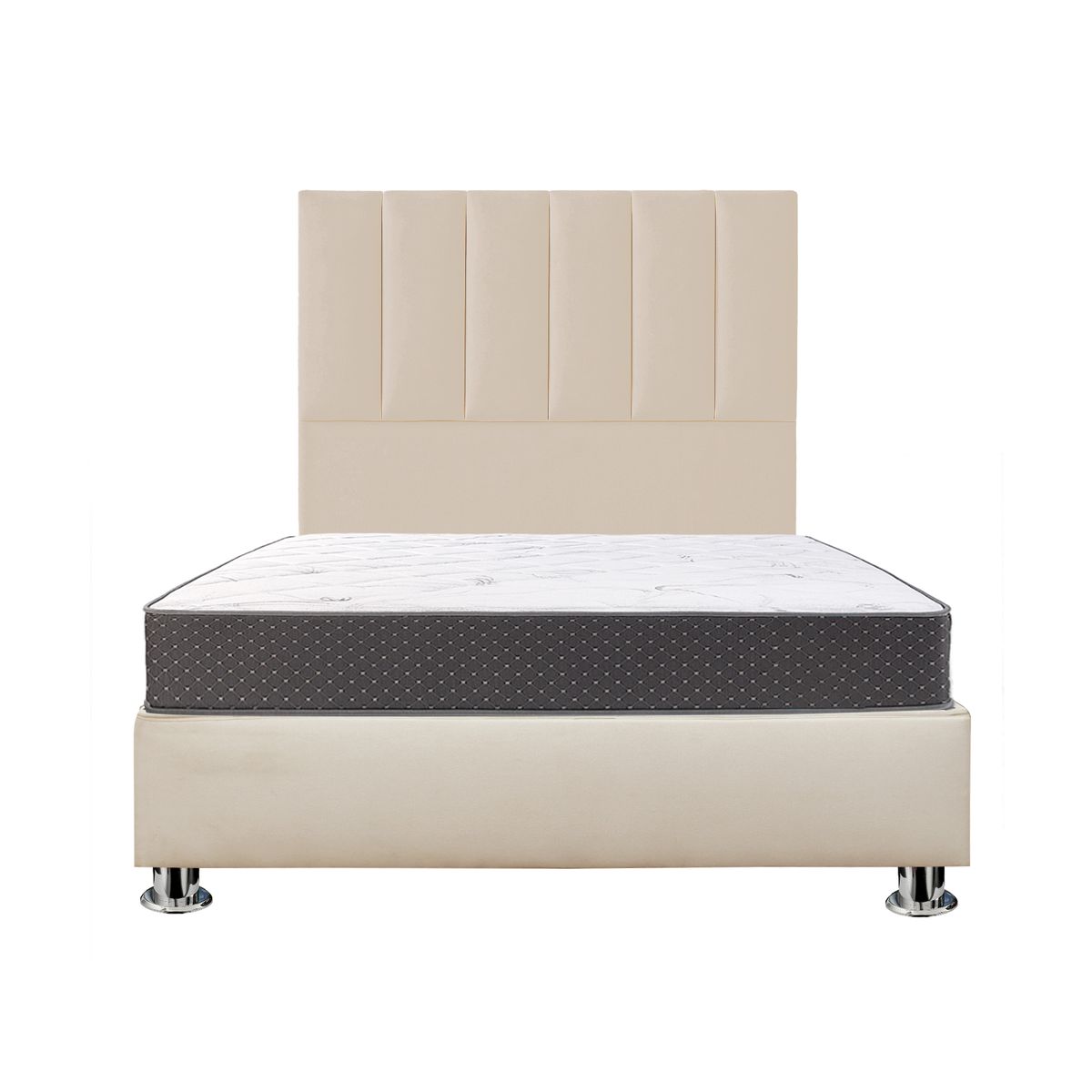 COMBO CAMA TAPIZADA DECO  - 2 PLZ BEIGE CLARO + COLCHÓN SEMIORTOPÉDICO - 1
