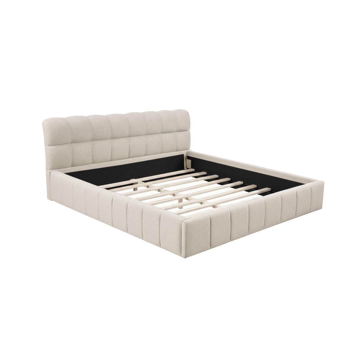 CAMA TAPIZADA ESTOFA - QUEEN - BEIGE CLARO - 1