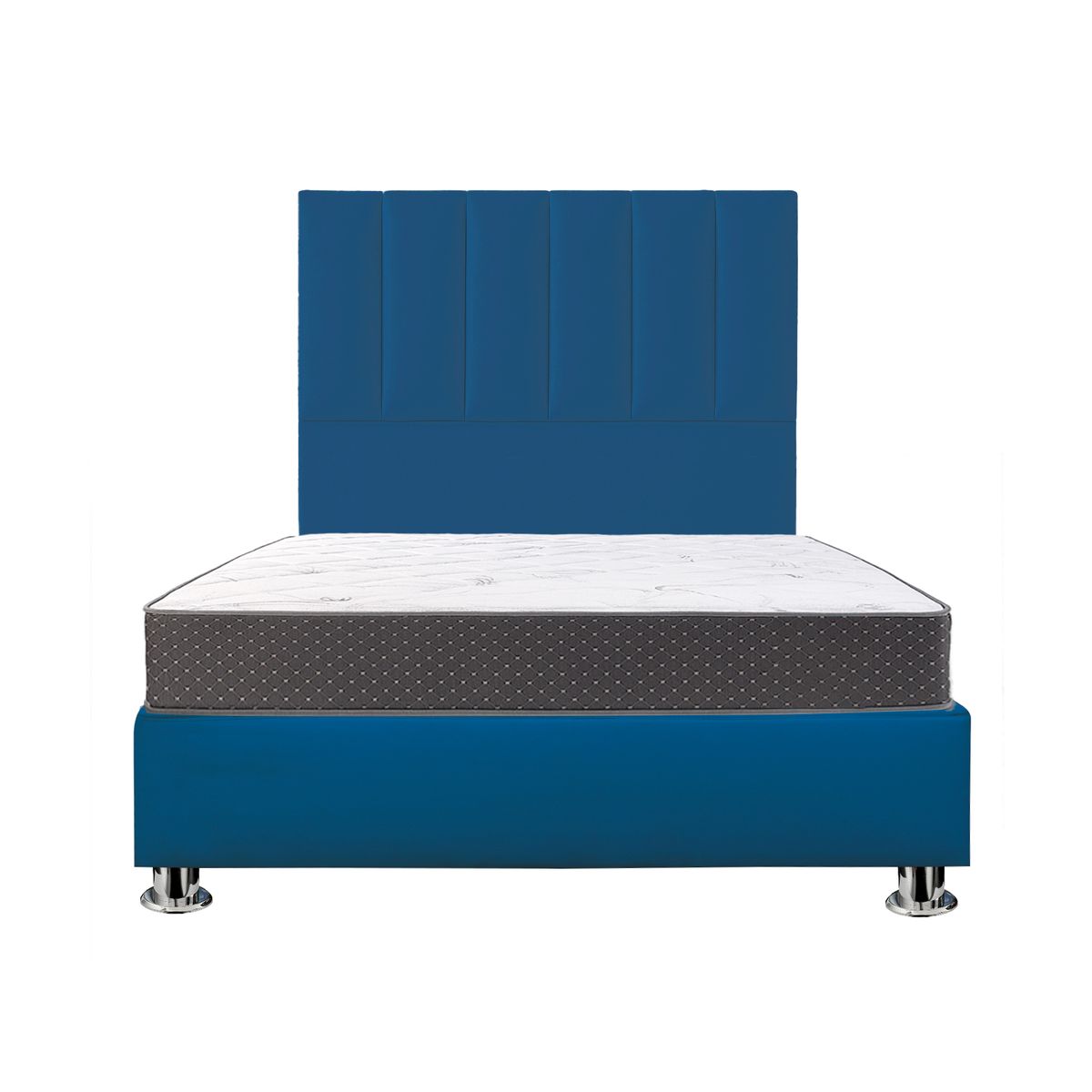 COMBO CAMA TAPIZADA DECO - QUEEN AZUL + COLCHÓN SEMIORTOPÉDICO - 1