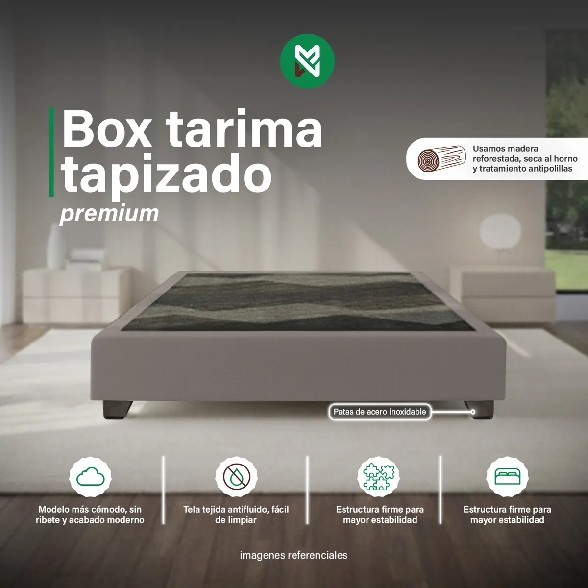 BOX TAPIZADO PREMIUM BEIGE OSCURO QUEEN -  2 PIEZAS - 1