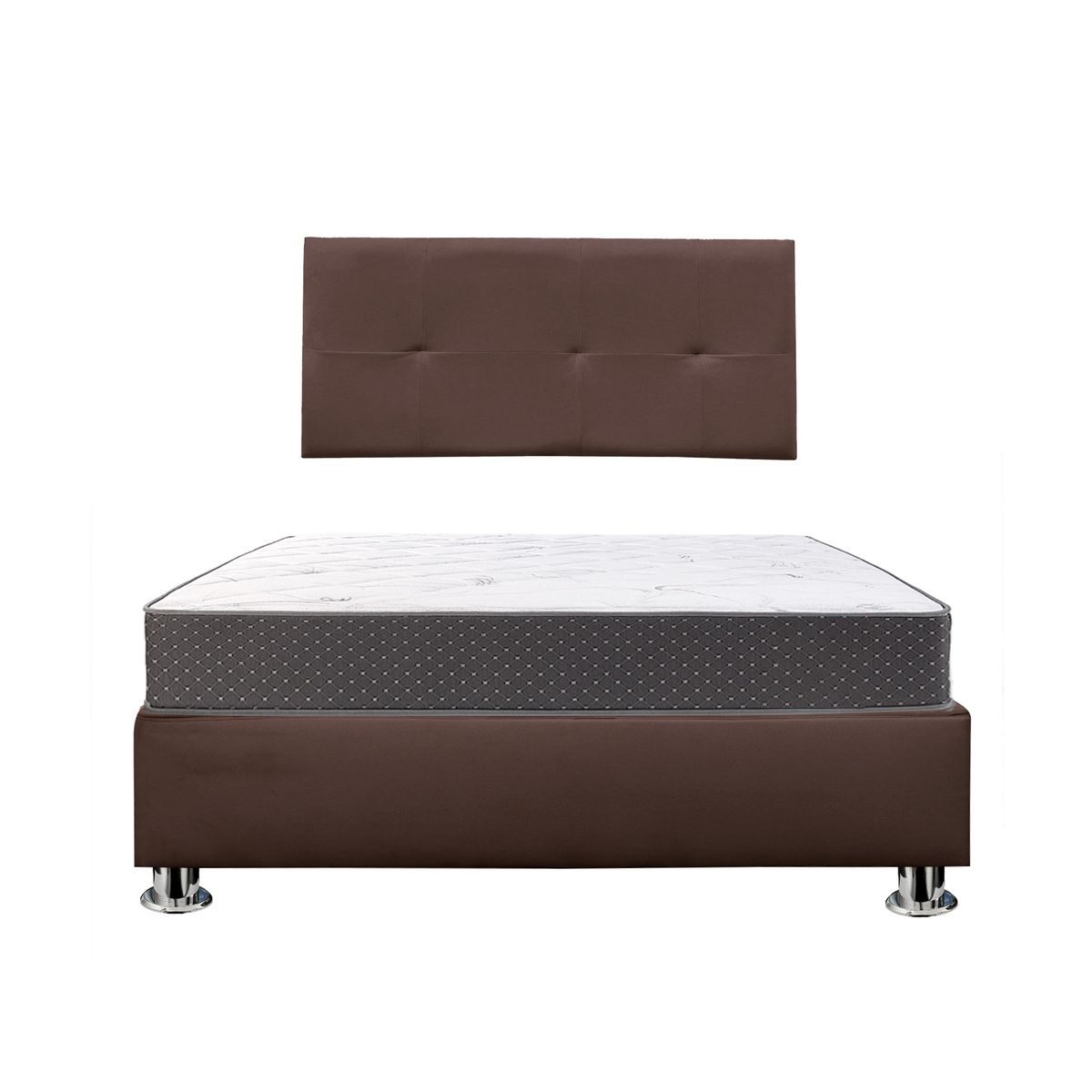 COMBO CAMA TAPIZADA BRISA - QUEEN MARRÓN + COLCHÓN SEMIORTOPÉDICO - 1
