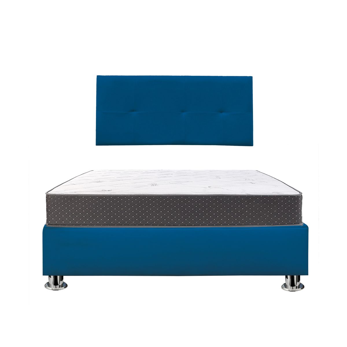 COMBO CAMA TAPIZADA BRISA - 2 PLZ AZUL + COLCHÓN SEMIORTOPÉDICO - 1