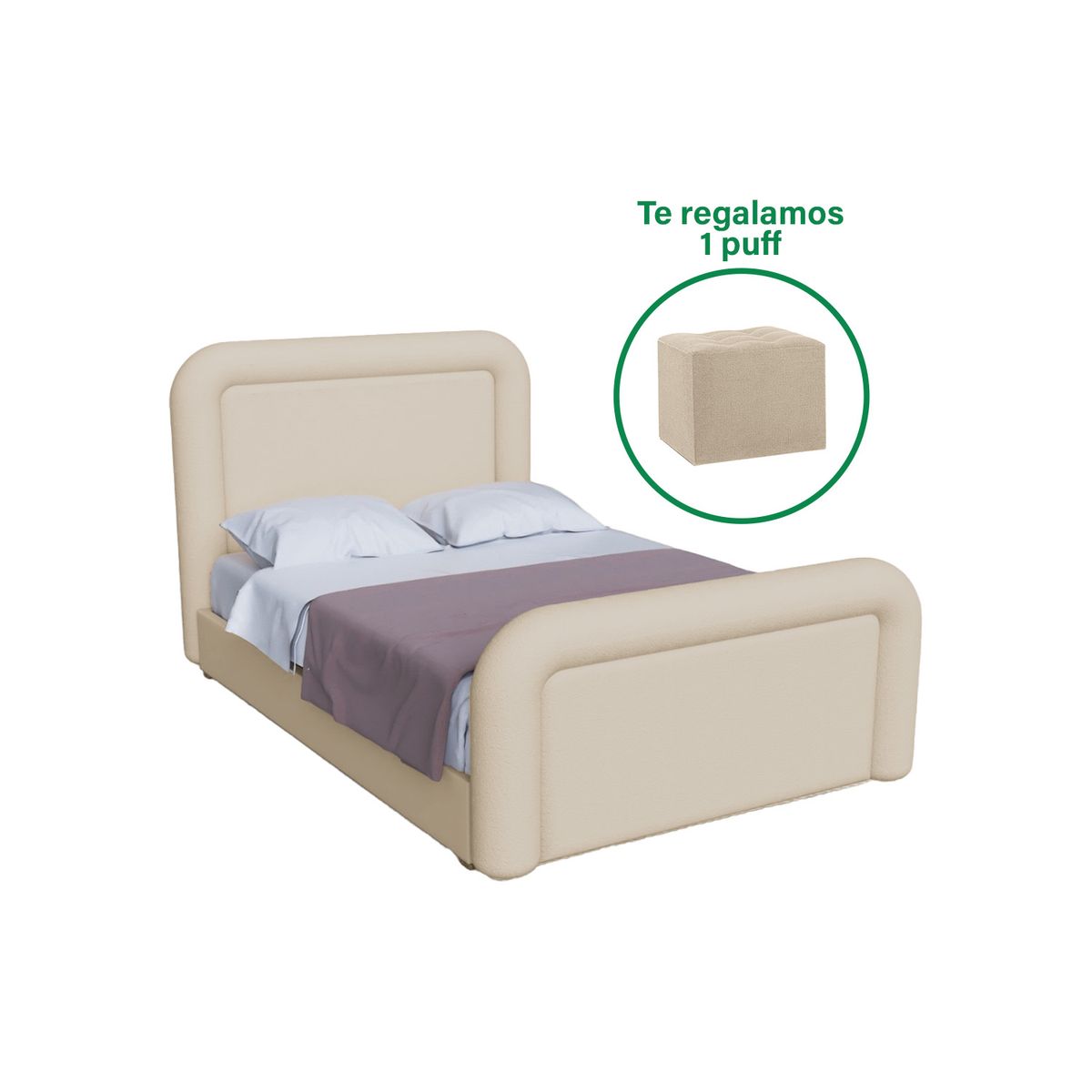 CAMA TAPIZADA PREMIUM LUJO BEIGE - KING 2 PIEZAS - PERSONALIZA EL COLOR + PUFF GRATIS - 1