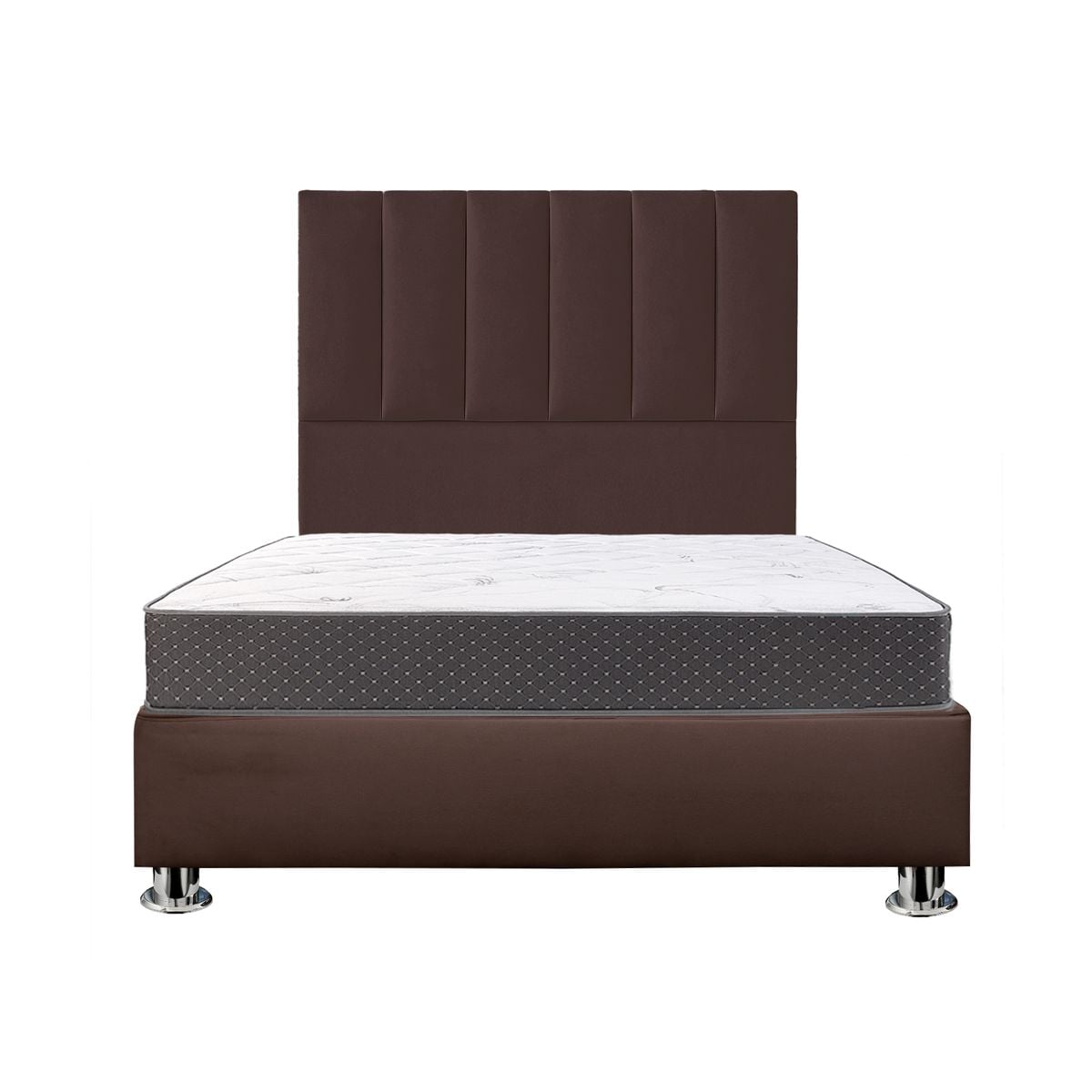 COMBO CAMA TAPIZADA DECO - QUEEN MARRÓN + COLCHÓN SEMIORTOPÉDICO - 1