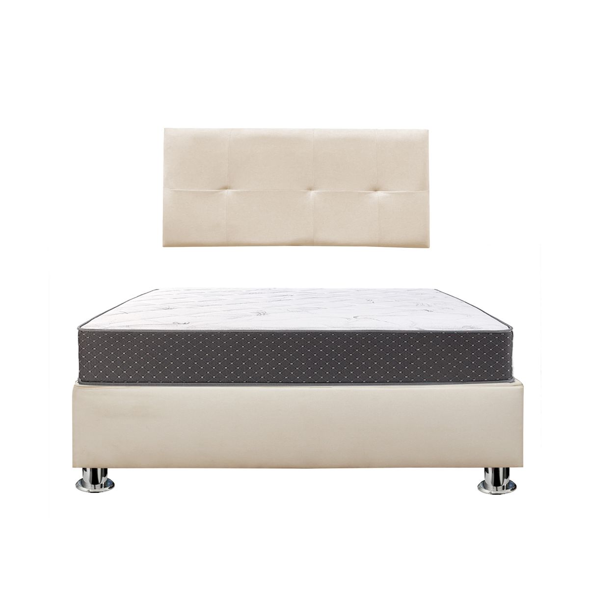 COMBO CAMA TAPIZADA BRISA - 2 PLZ BEIGE CLARO + COLCHÓN SEMIORTOPÉDICO - 1