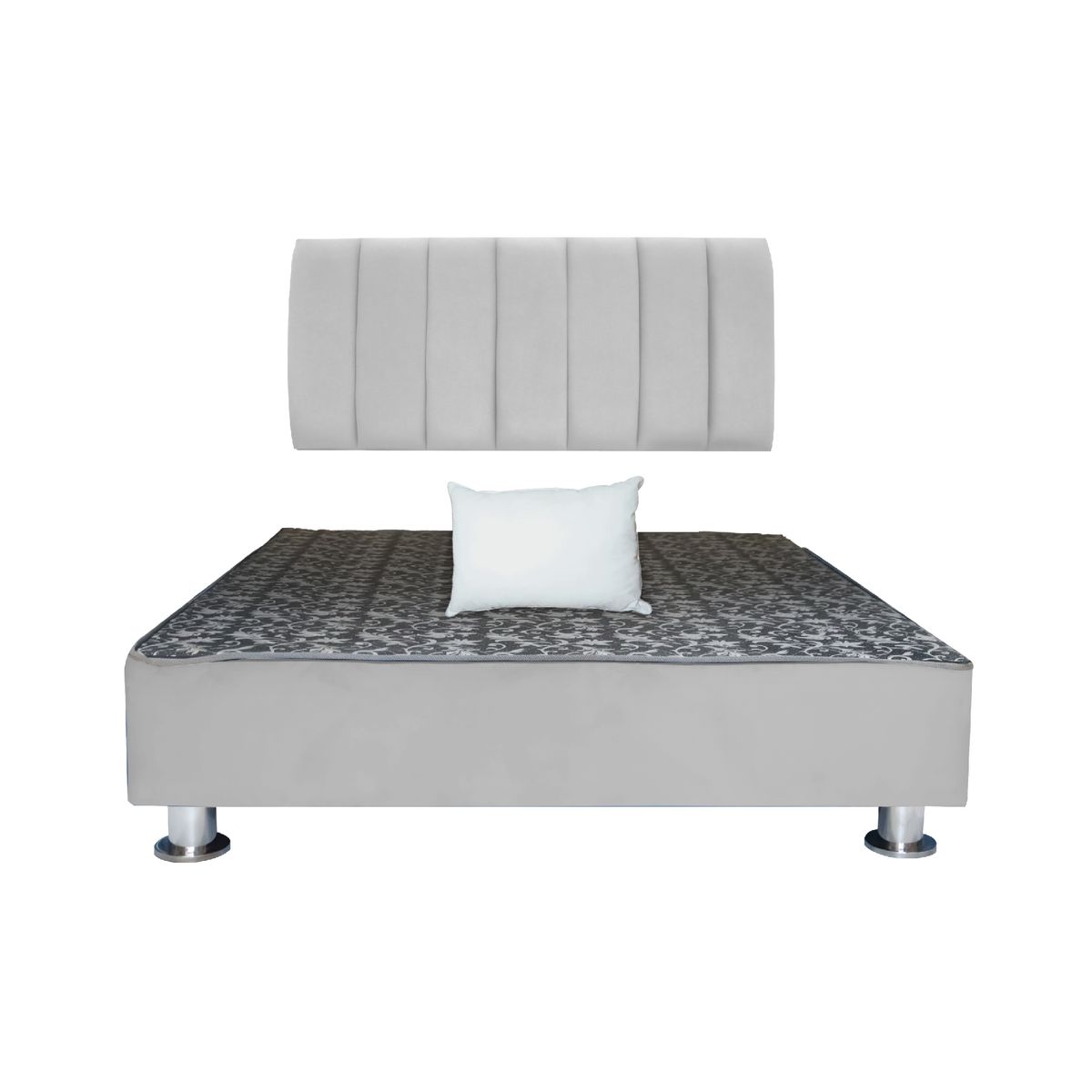CAMA TAPIZADA AUREA + ALMOHADA - QUEEN - COLOR GRIS CLARO - 1