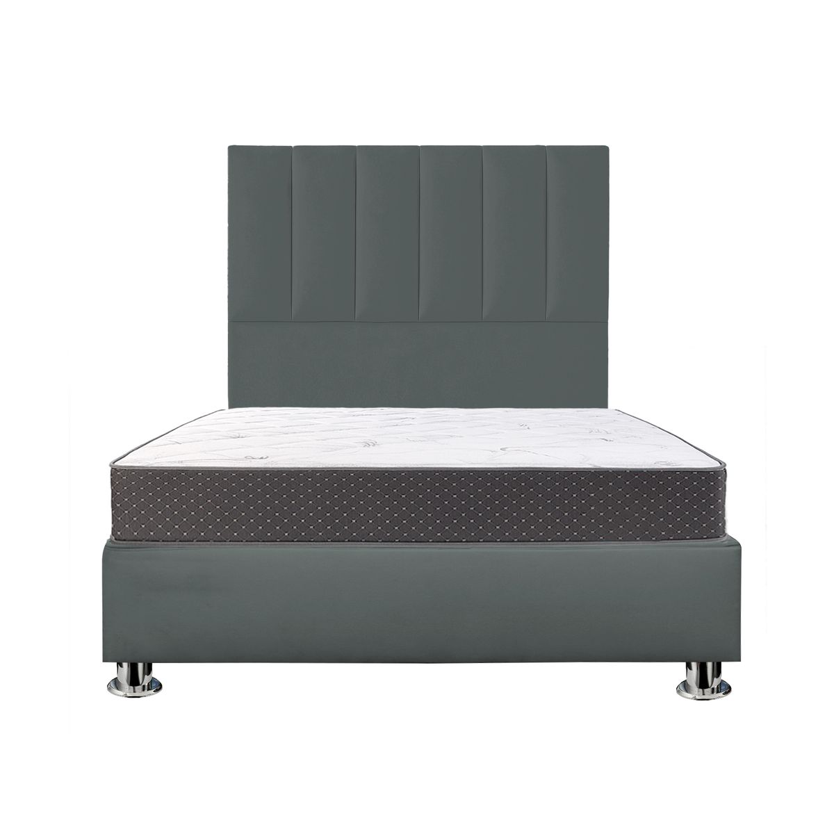COMBO CAMA TAPIZADA DECO - 2 PLZ GRIS OSCURO+COLCHÓN SEMIORTOPÉDICO - 1