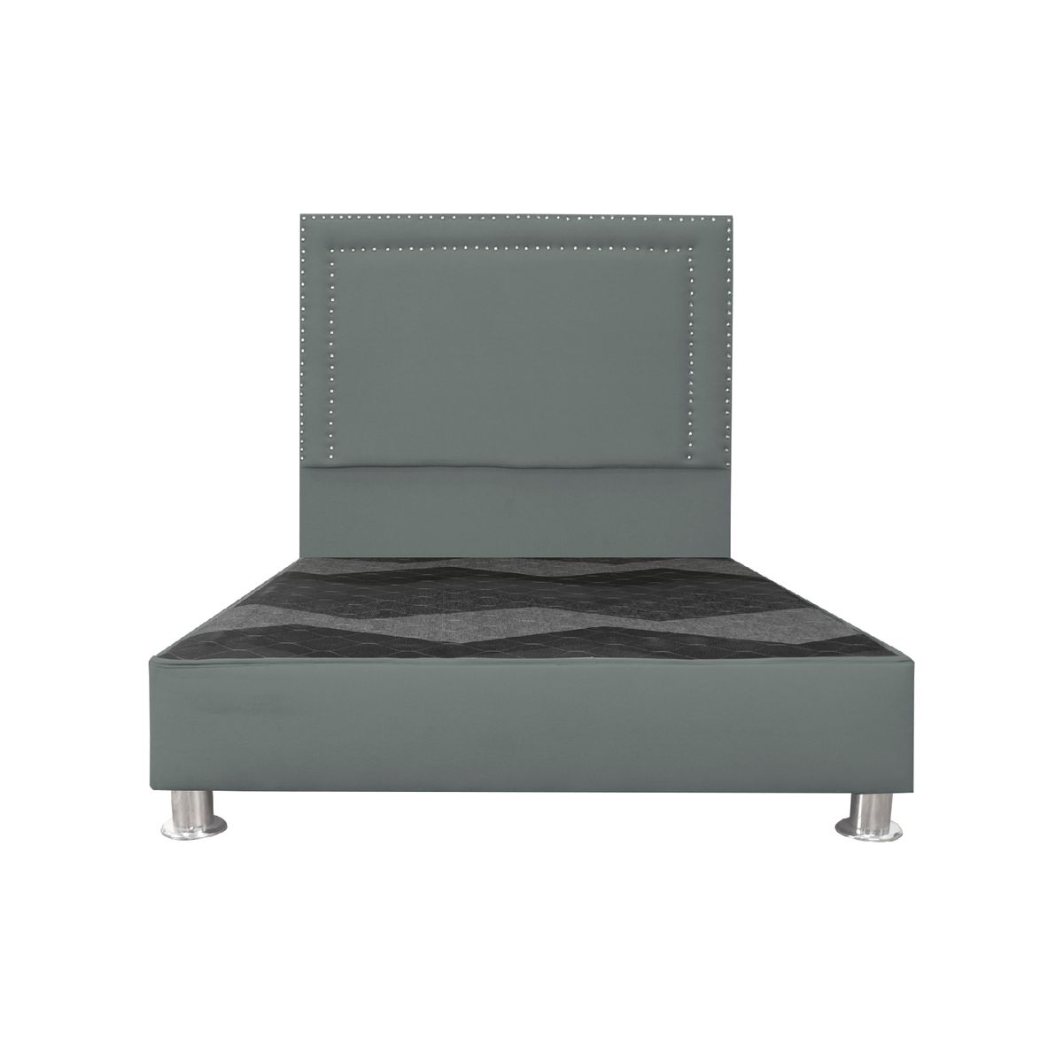 CAMA TAPIZADA PERLA - QUEEN - COLOR GRIS OSCURO - 1