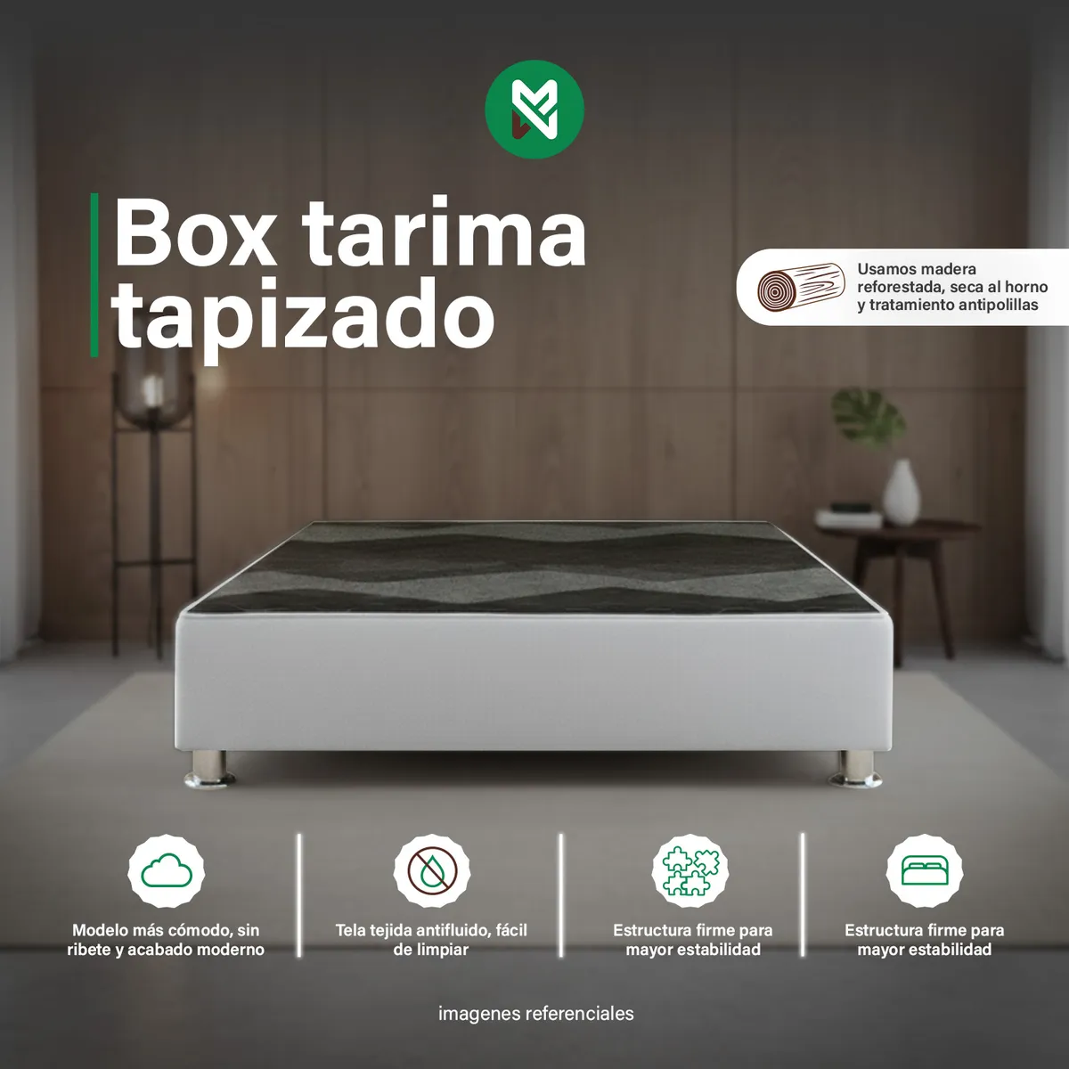 BOX TARIMA REFORZADO Y ACOLCHADO 2 PLZ - GRIS CLARO / PATAS INSTALADAS - 1