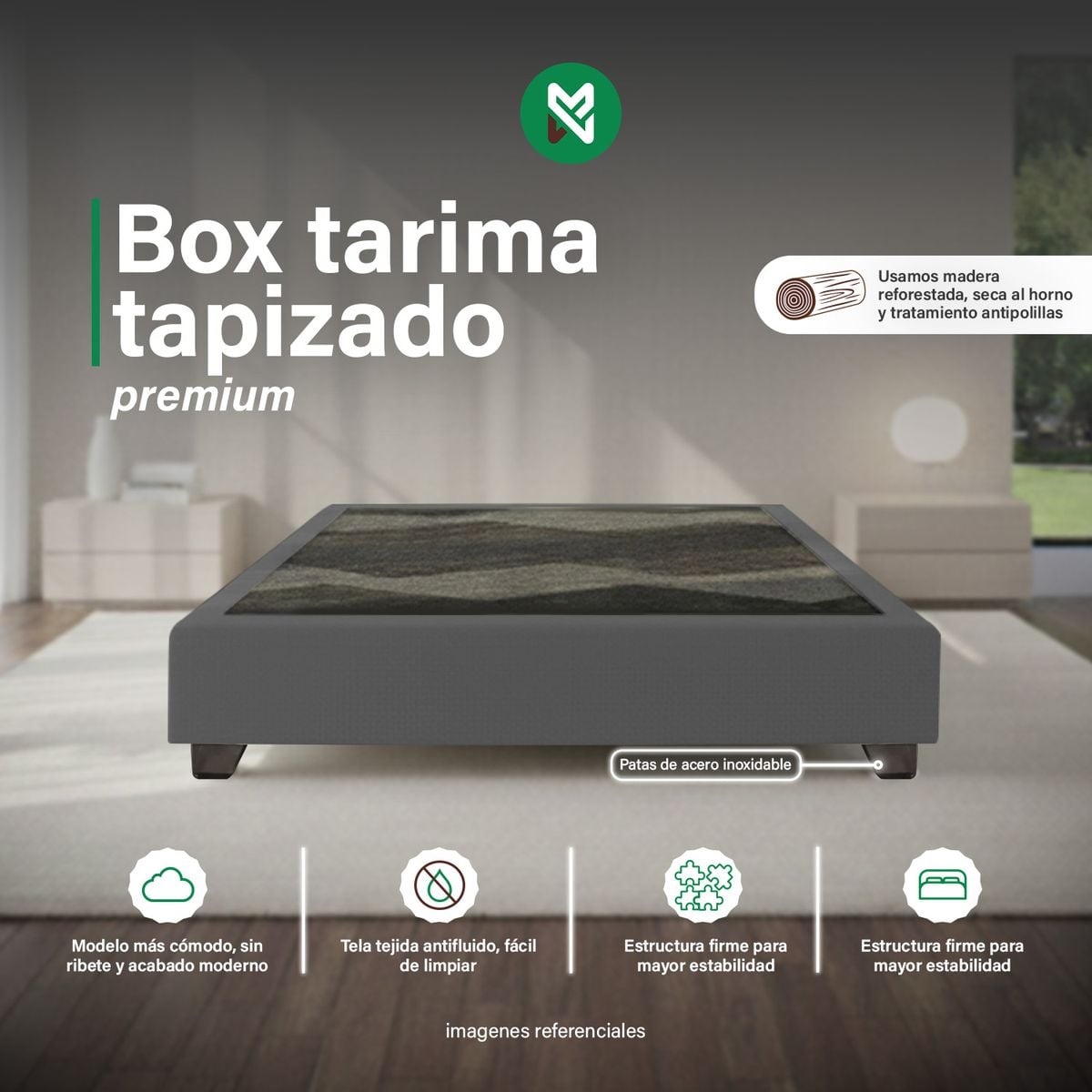 BOX TAPIZADO PREMIUM GRIS OSCURO QUEEN - 2 PIEZAS - 1