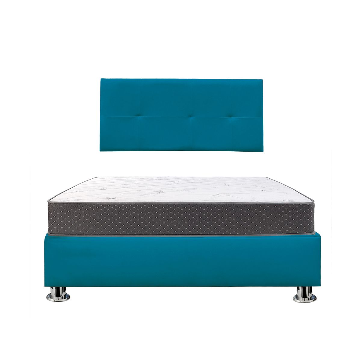 COMBO CAMA TAPIZADA BRISA - 2 PLZ TURQUESA + COLCHÓN SEMIORTOPÉDICO - 1