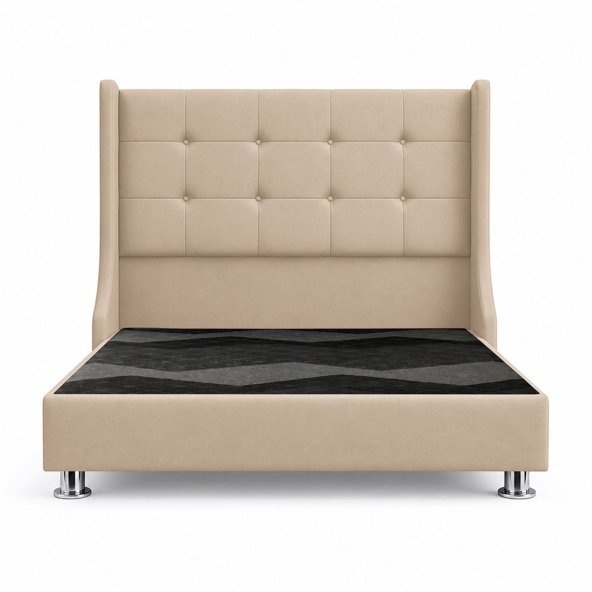 COMBO CAMA TAPIZADA ATENAS - QUEEN-BEIGE CLARO+COLCHÓN SEMIORTOPÉDICO - 1
