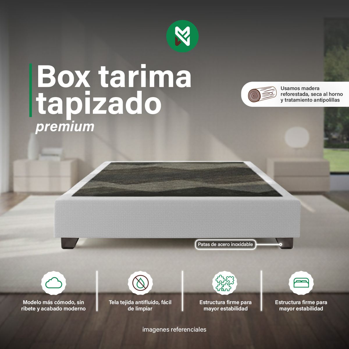 BOX TAPIZADO PREMIUM GRIS CLARO QUEEN -  2 PIEZAS - 1