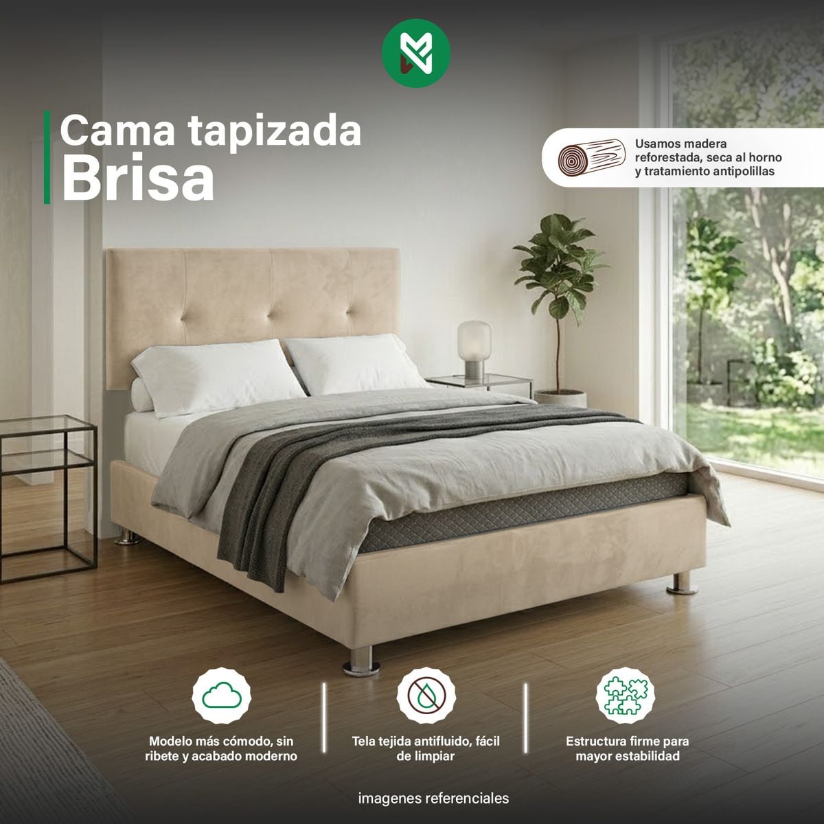 CAMA TAPIZADA BRISA - KING - COLOR BEIGE - 1