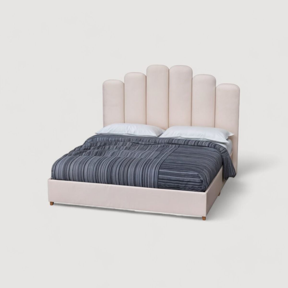CAMA TAPIZADA ELISSE PREMIUM QUEEN COLOR BEIGE TELA ANTIFLUIDO - 1