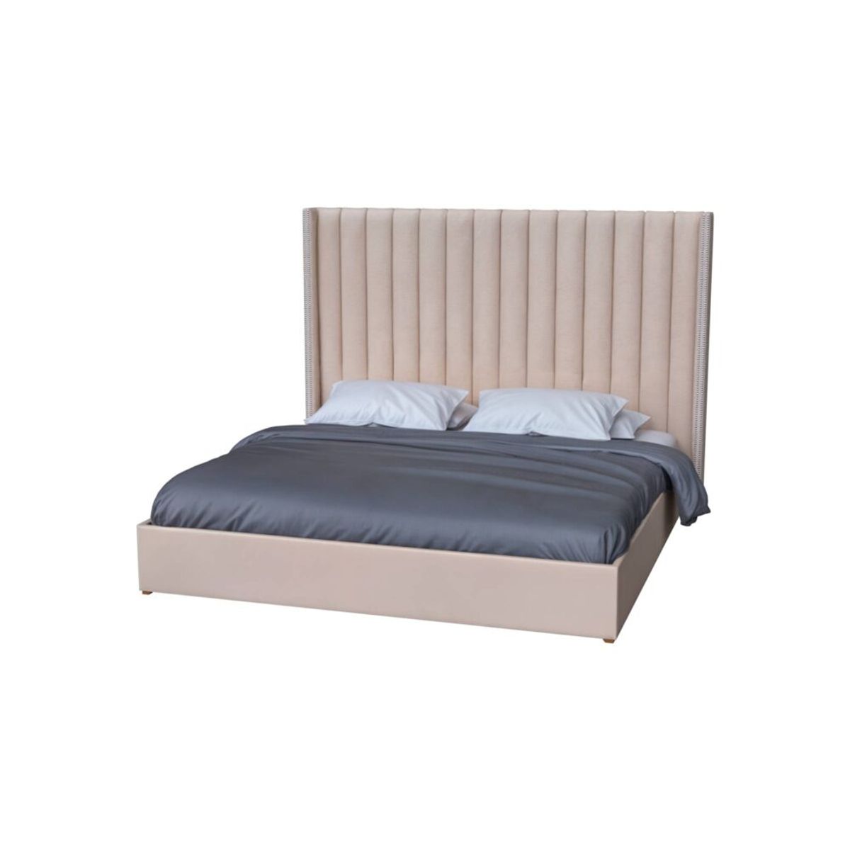 CAMA TAPIZADA MILAN PREMIUM KING COLOR BEIGE TELA ANTIFLUIDO - 1