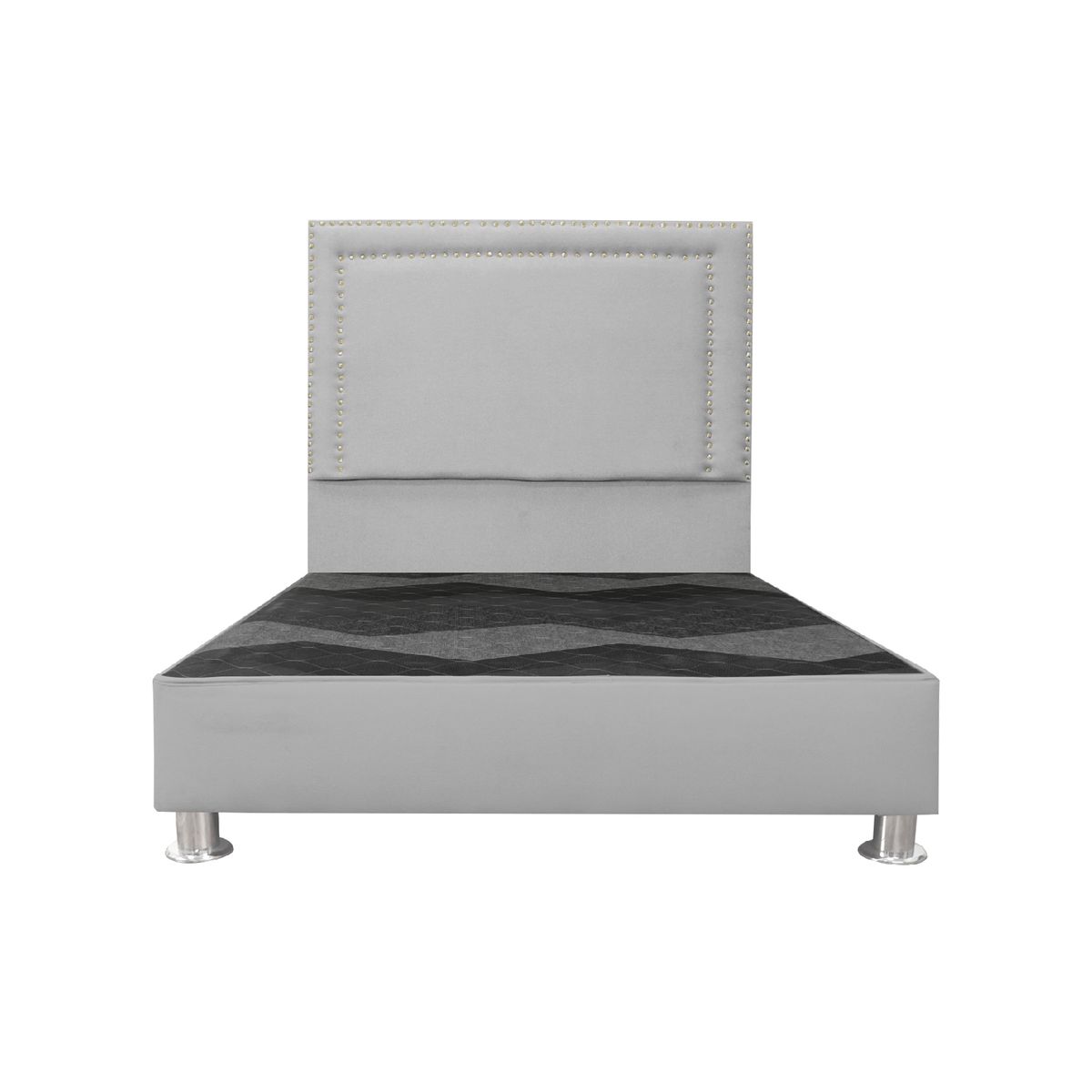 CAMA TAPIZADA PERLA - QUEEN - COLOR GRIS CLARO - 1