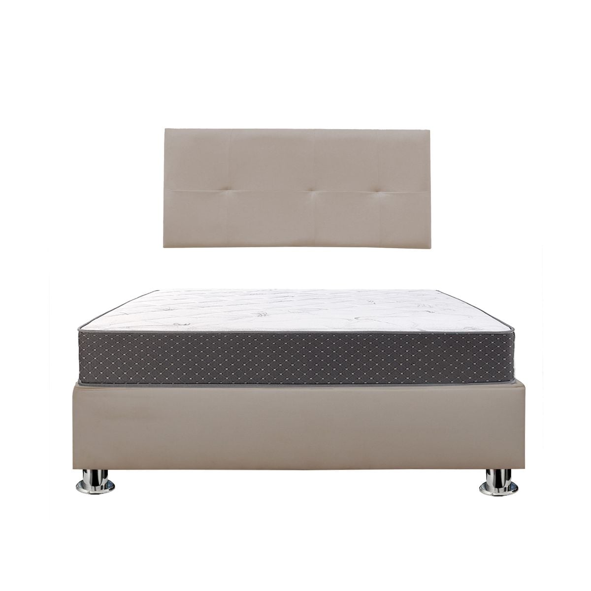COMBO CAMA TAPIZADA BRISA - QUEEN BEIGE OSCURO +COLCHÓN SEMIORTOPÉDICO - 1