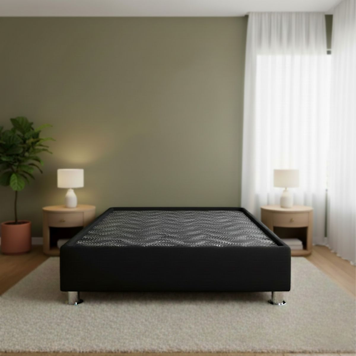 BOX TARIMA PREMIUM REFORZADO Y ACOLCHADO 1.5 PLAZAS CON ENCAJE - CUERO NEGRO - 1