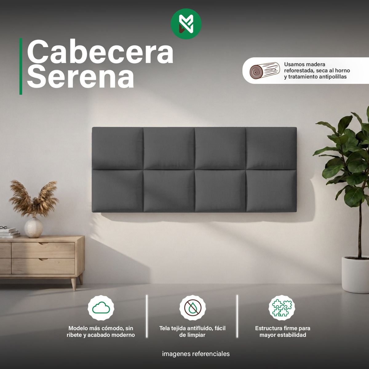 CABECERA SERENA DE 2 PLZ- COLOR GRIS OSCURO - 1