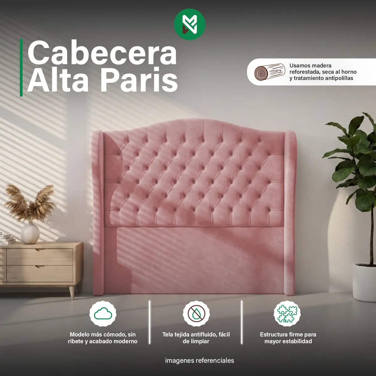 CABECERA ALTA PARIS DE 2 PLZ - COLOR PALO ROSA - 1