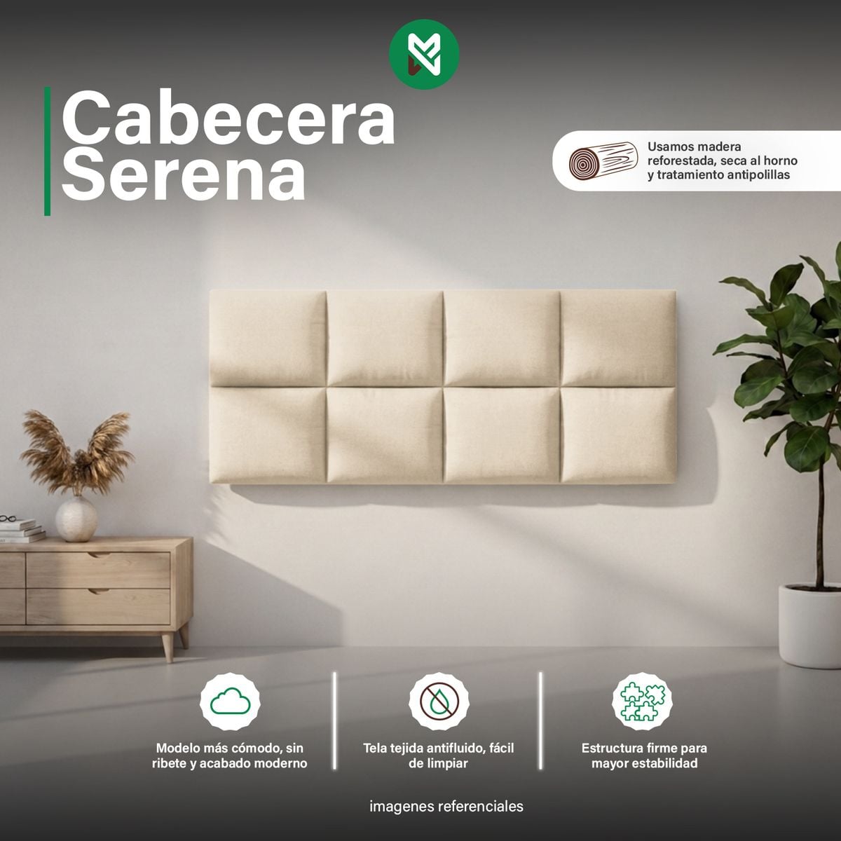 CABECERA SERENA QUEEN- COLOR BEIGE CLARO - 1