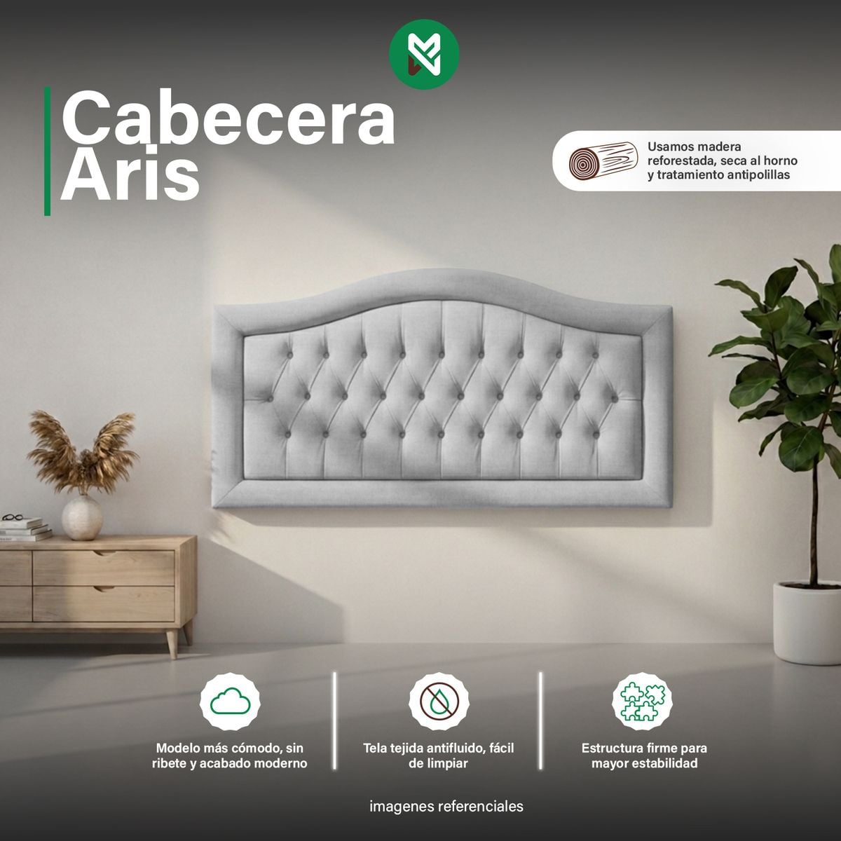 CABECERA AÉREA ARIS - 1.5PLZ - GRIS CLARO - 1