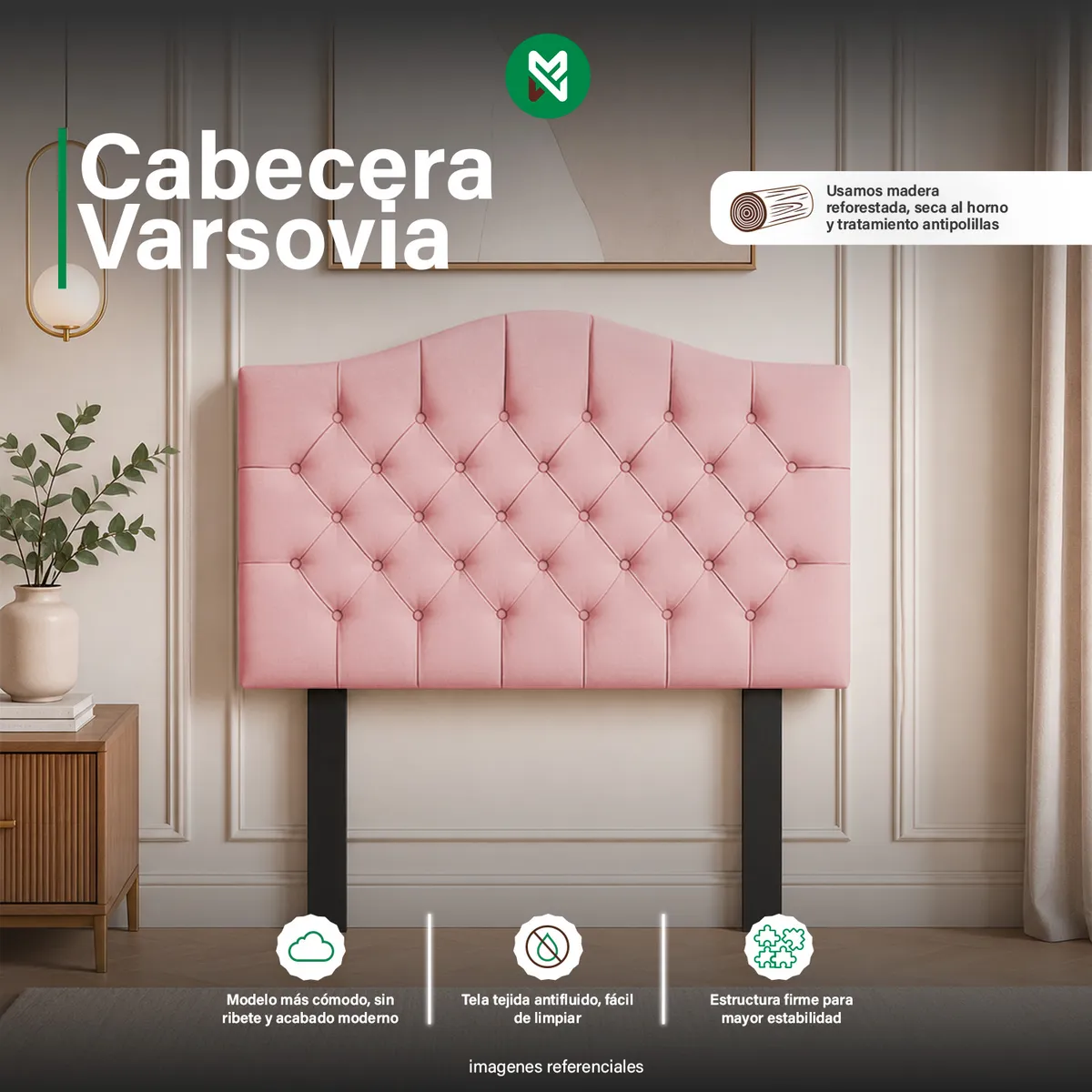 CABECERA ALTA VARSOVIA DE 1.5 PLZ - COLOR ROSADO - 1