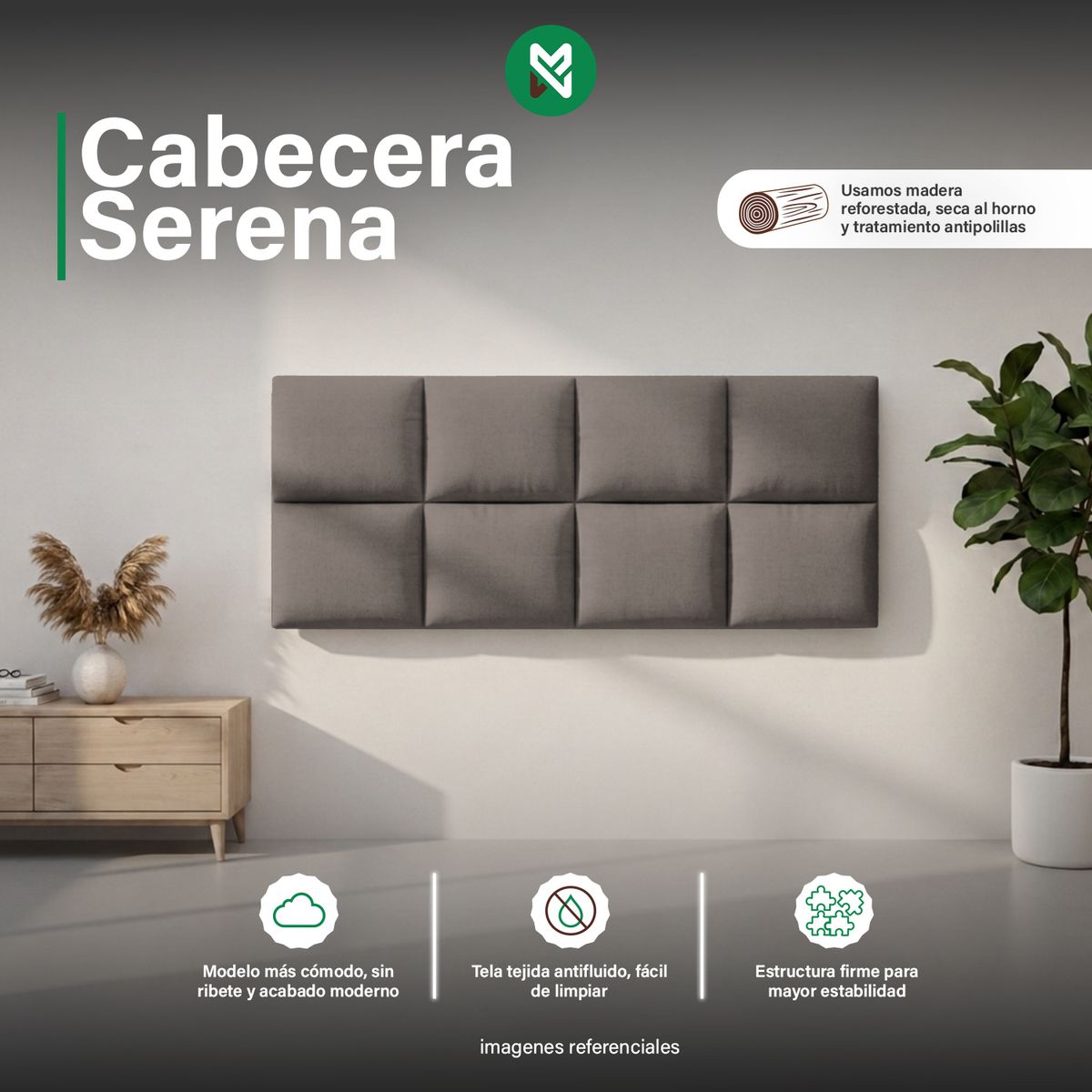 CABECERA SERENA DE 2 PLZ- COLOR BEIGE OSCURO - 1