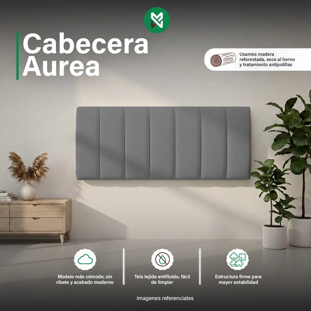 CABECERA AUREA DE 2 PLZ- COLOR GRIS OSCURO - 1