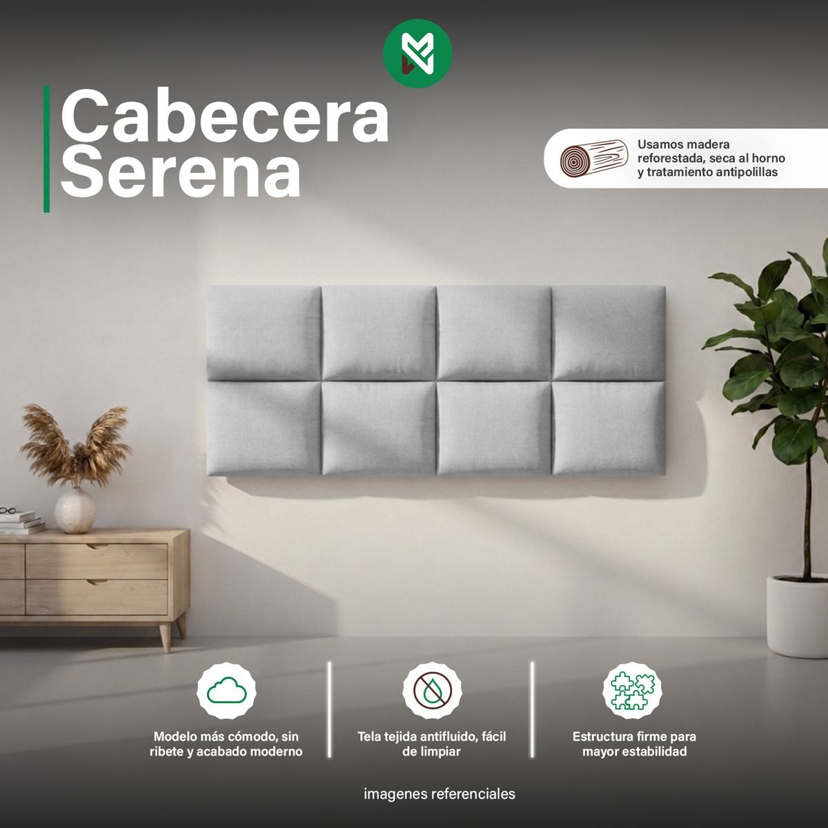 CABECERA SERENA DE 2 PLZ- COLOR GRIS CLARO - 1