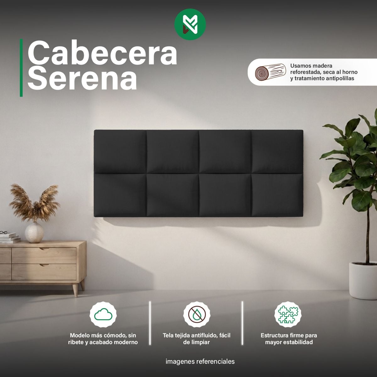 CABECERA SERENA DE 2 PLZ- COLOR NEGRO - 1