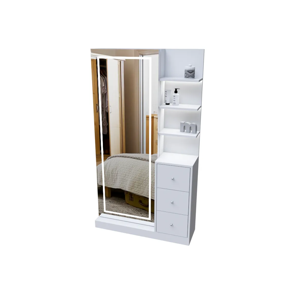 TOCADOR CON PUERTA CORREDIZA + ESPEJO CON LUZ LED - 1