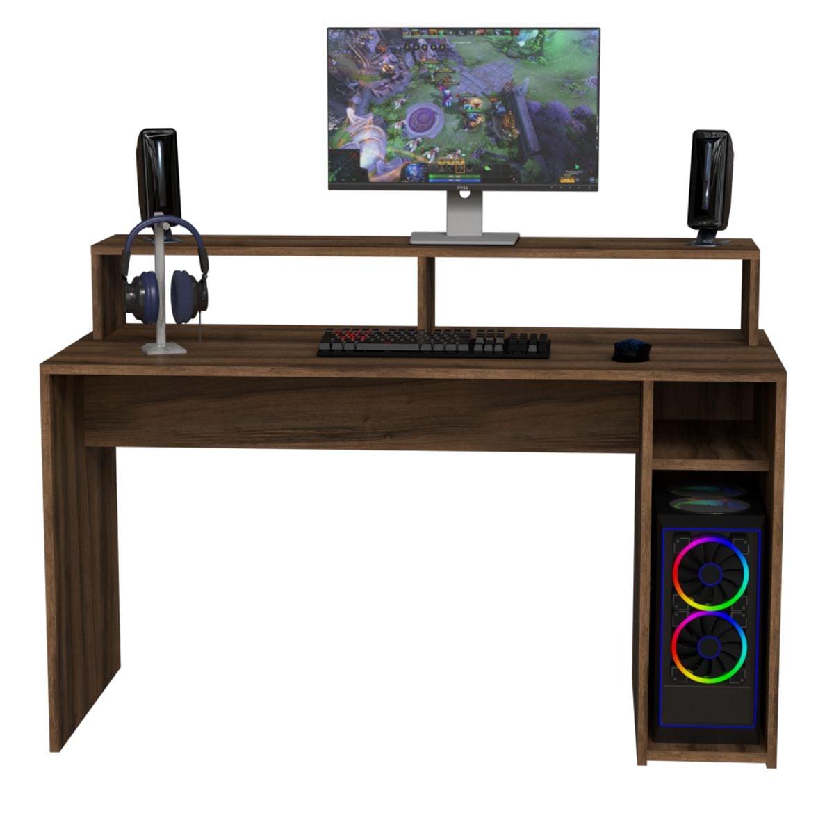 ESCRITORIO GAMER CON ELEVADOR DE MONITOR INC ARMADO - 1